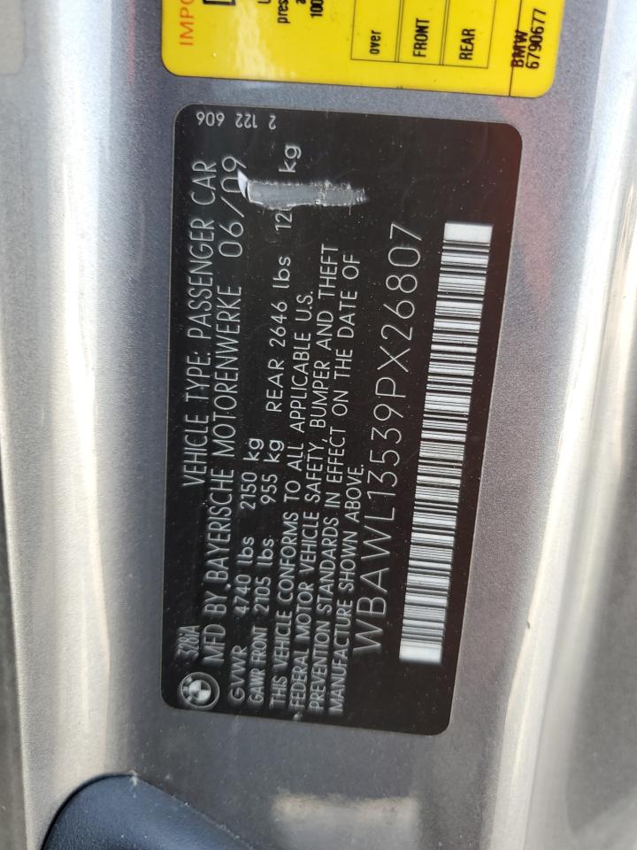 2009 BMW 328 I VIN: WBAWL13539PX26807 Lot: 50189854
