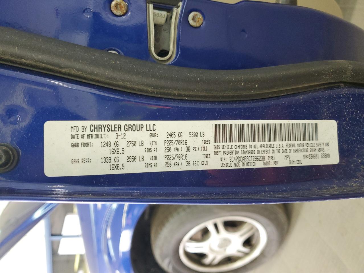 2012 Dodge Journey Se VIN: 3C4PDCAB3CT296238 Lot: 48634394