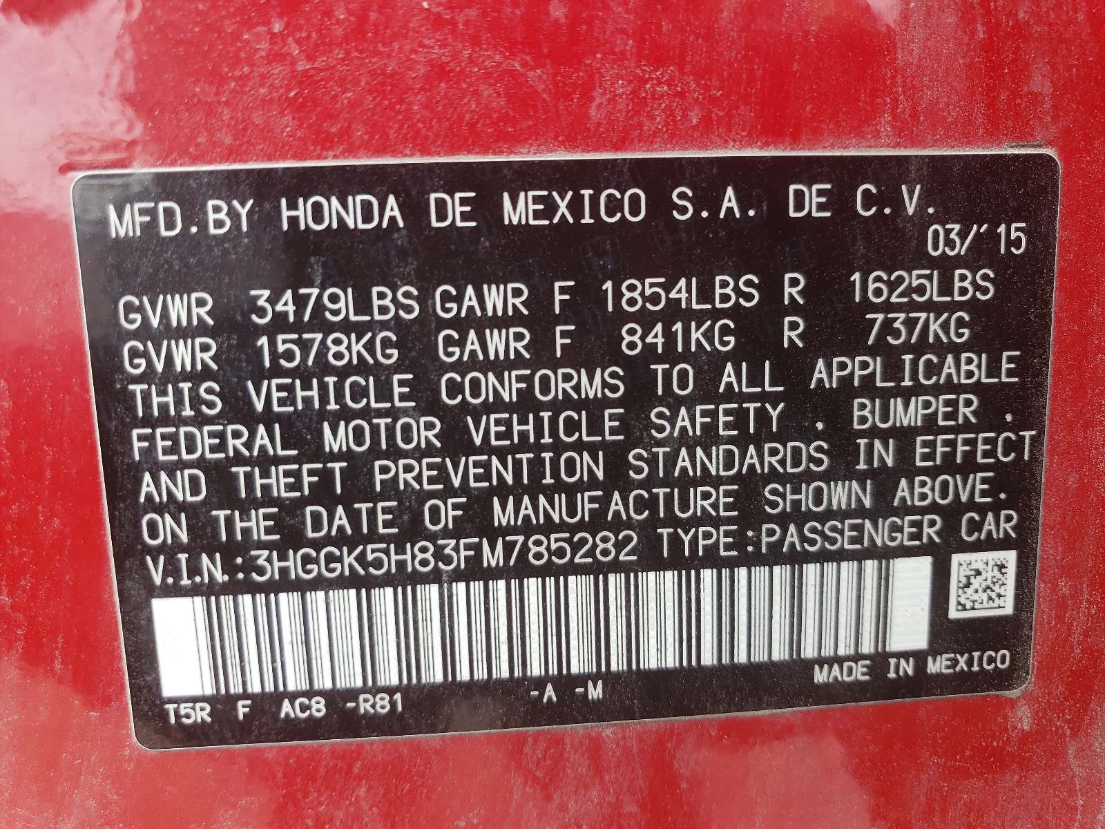 3HGGK5H83FM785282 2015 Honda Fit Ex