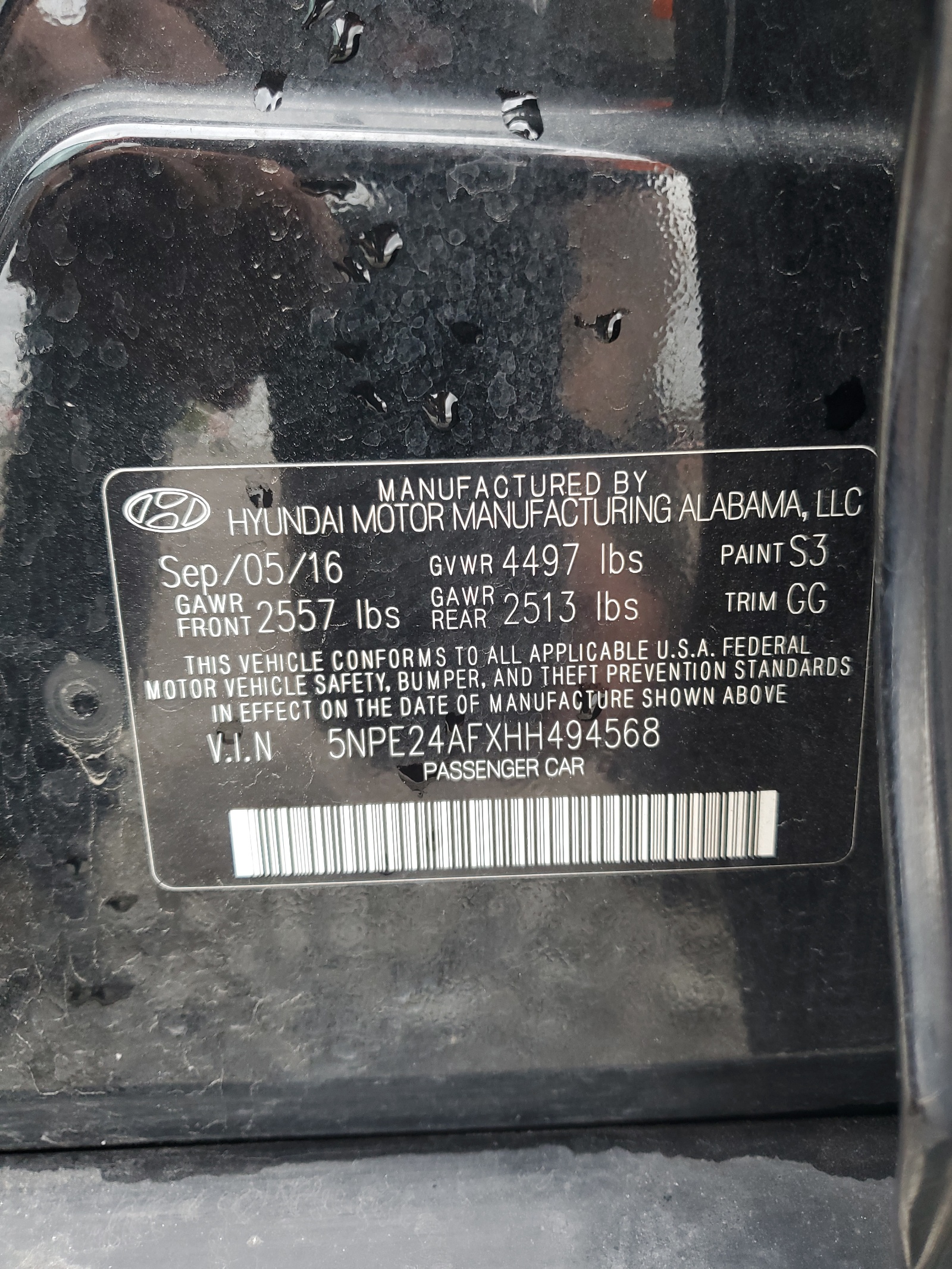5NPE24AFXHH494568 2017 Hyundai Sonata Se