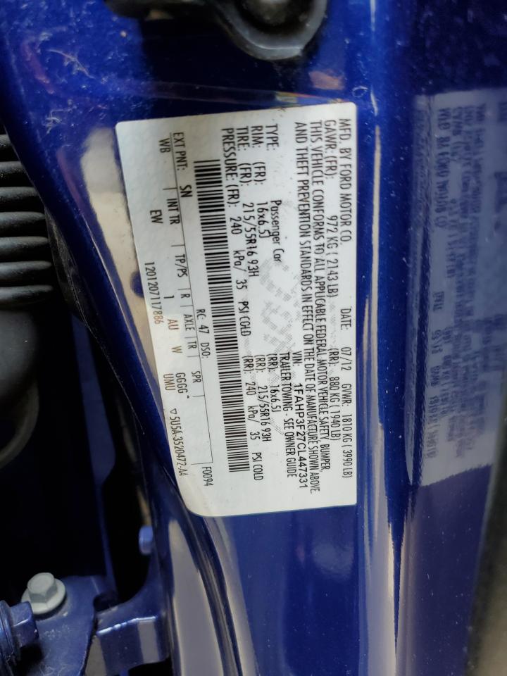 2012 Ford Focus Se VIN: 1FAHP3F27CL447331 Lot: 51920544