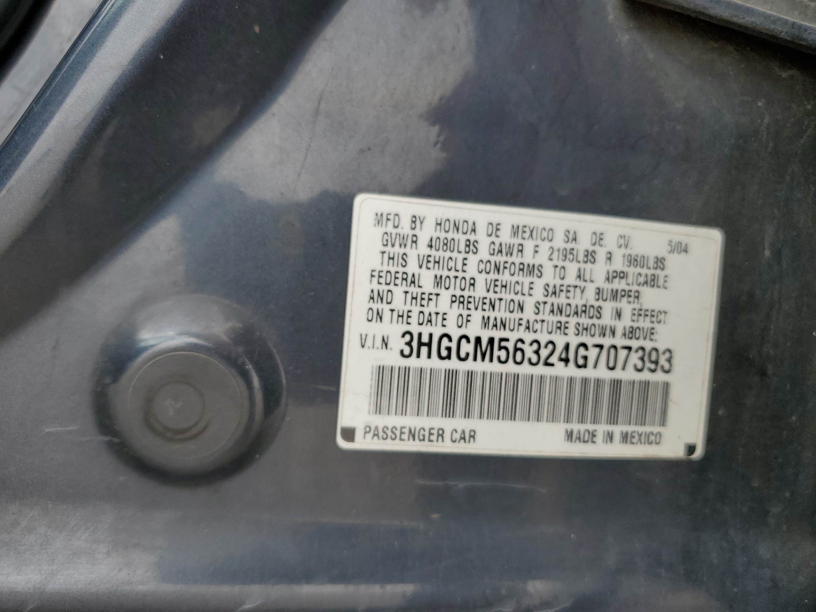 3HGCM56324G707393 2004 Honda Accord Lx