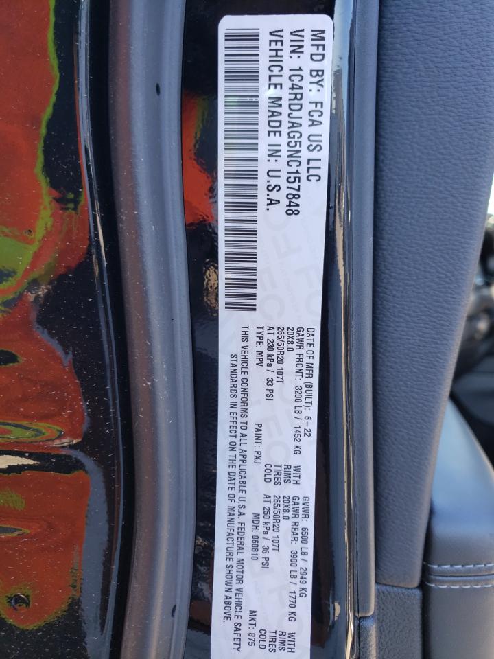 2022 Dodge Durango Sxt VIN: 1C4RDJAG5NC157848 Lot: 65937133