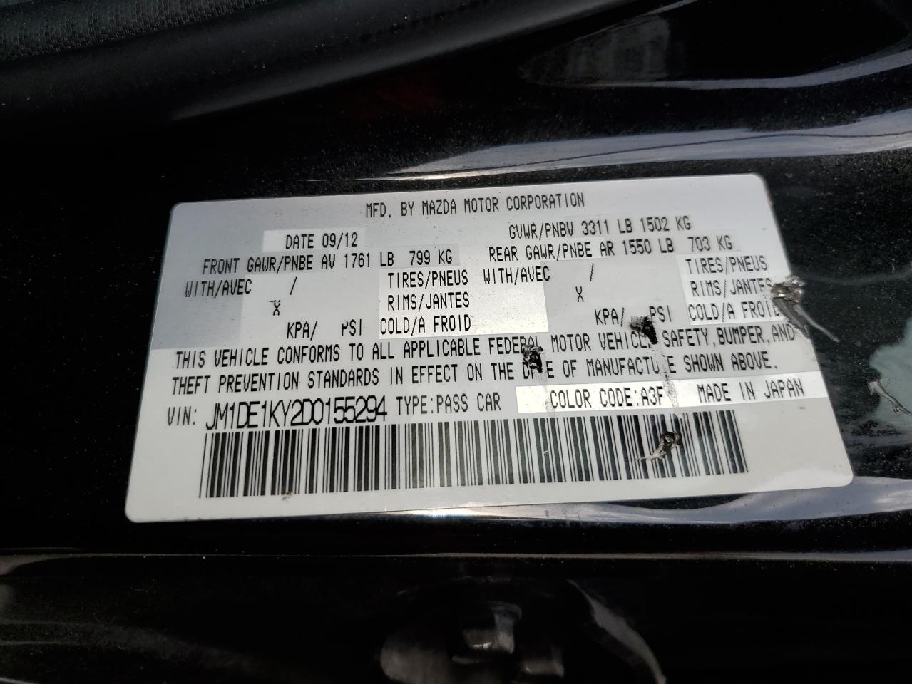 2013 Mazda Mazda2 VIN: JM1DE1KY2D0155294 Lot: 50971154