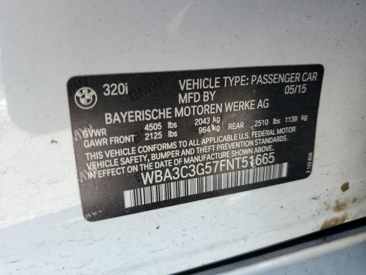 WBA3C3G57FNT51665 2015 BMW 3 SERIES - Image 12