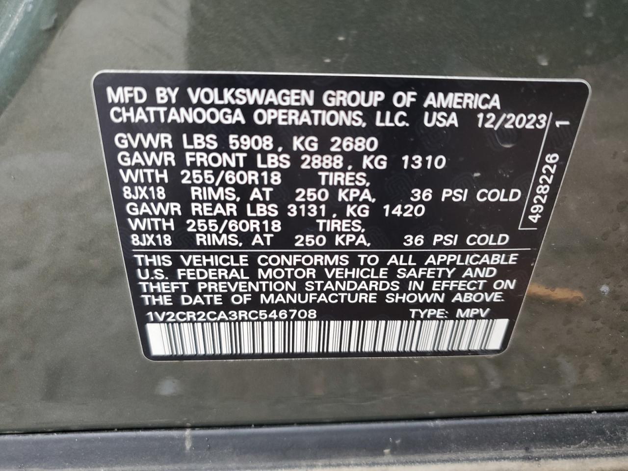 1V2CR2CA3RC546708 2024 Volkswagen Atlas Peak Edition Se