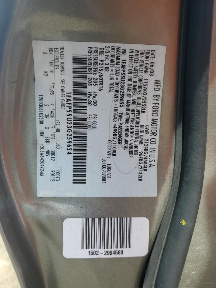 1FAFP55U23G259654 2003 Ford Taurus Ses