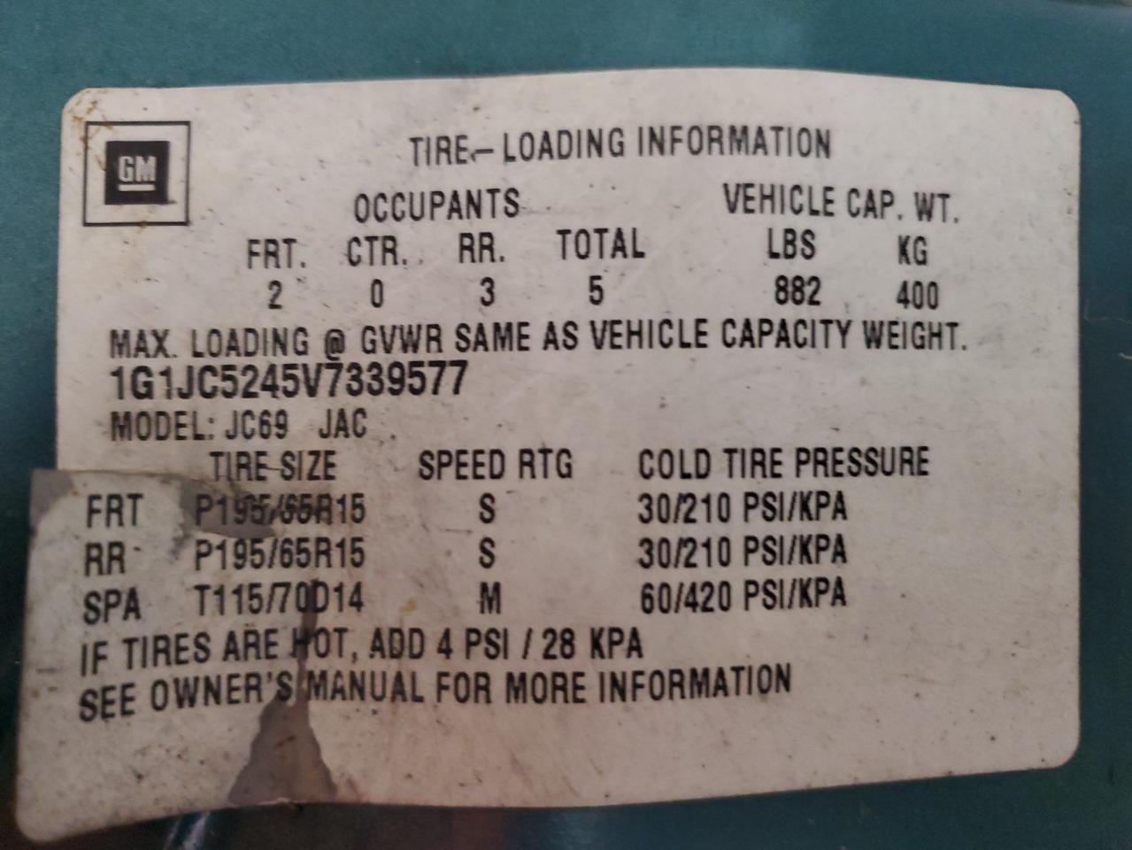 1997 Chevrolet Cavalier VIN: 1G1JC5245V7339577 Lot: 51132654