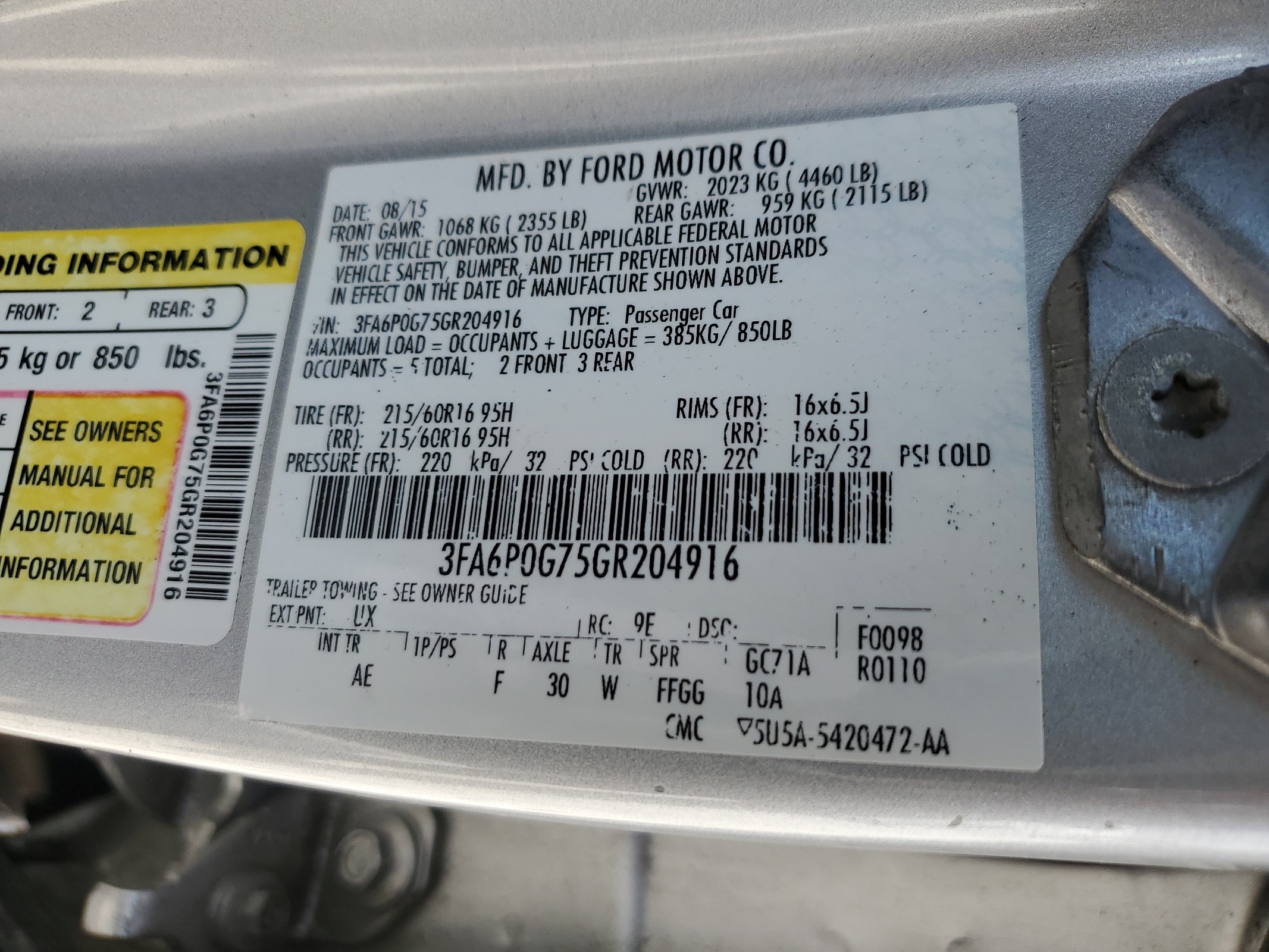 3FA6P0G75GR204916 2016 Ford Fusion S