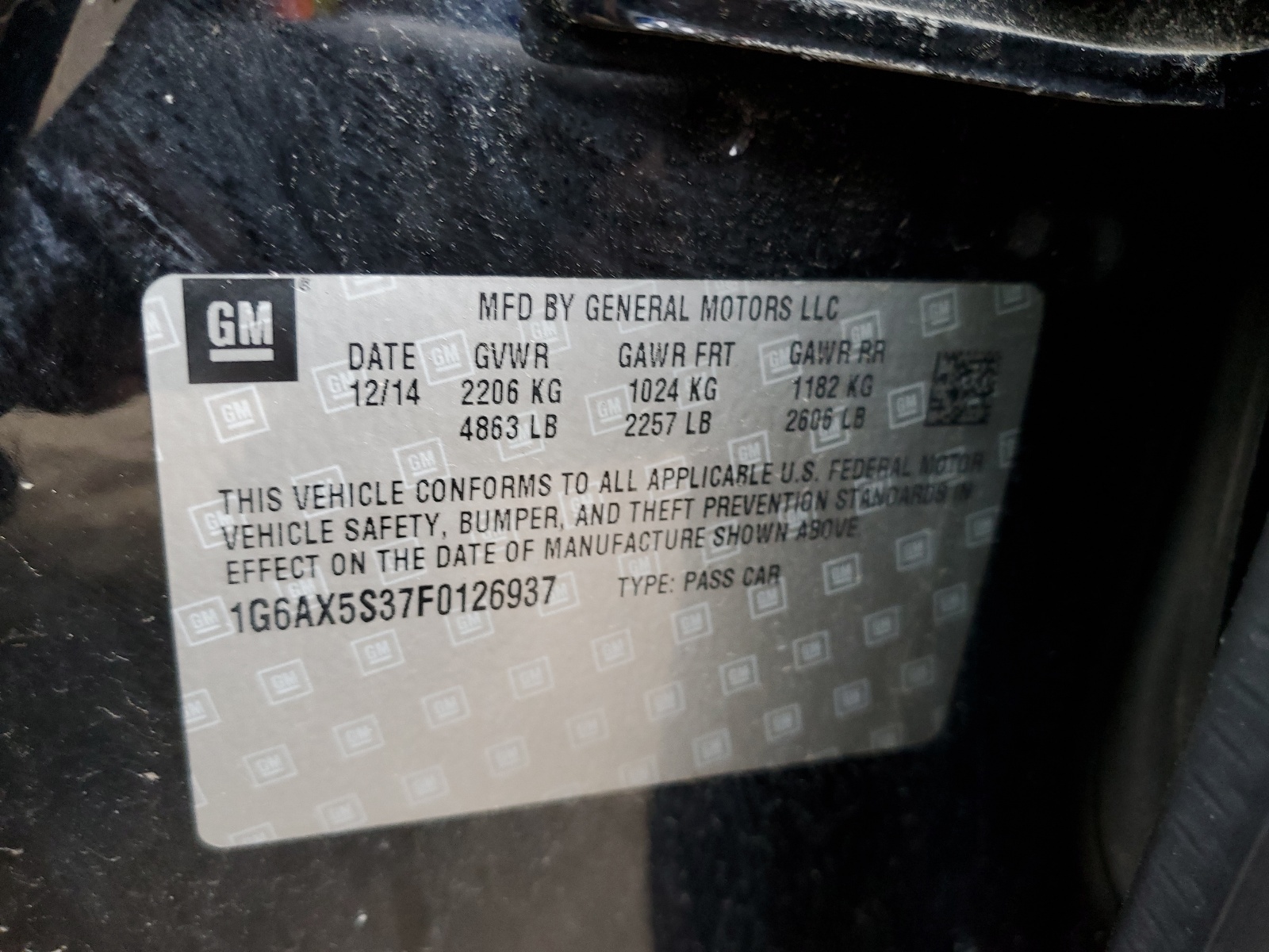 1G6AX5S37F0126937 2015 Cadillac Cts Luxury Collection