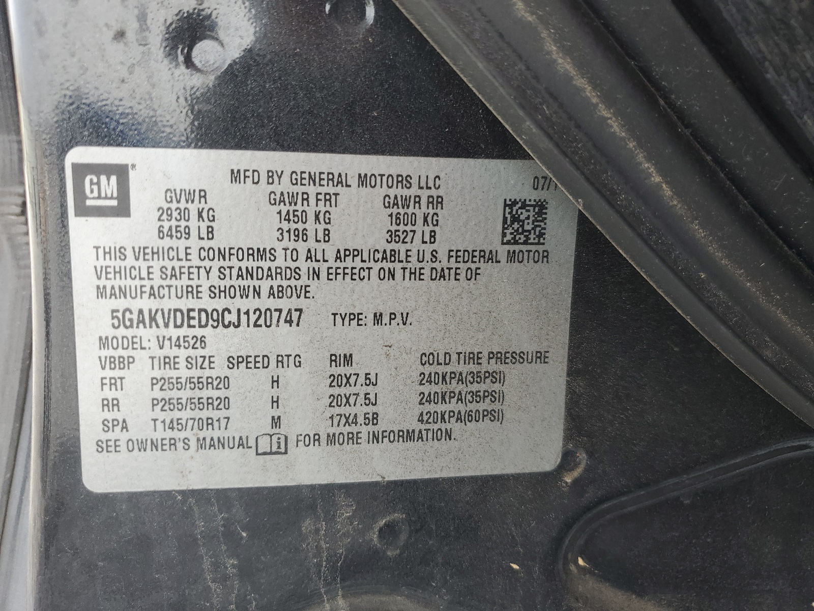 5GAKVDED9CJ120747 2012 Buick Enclave