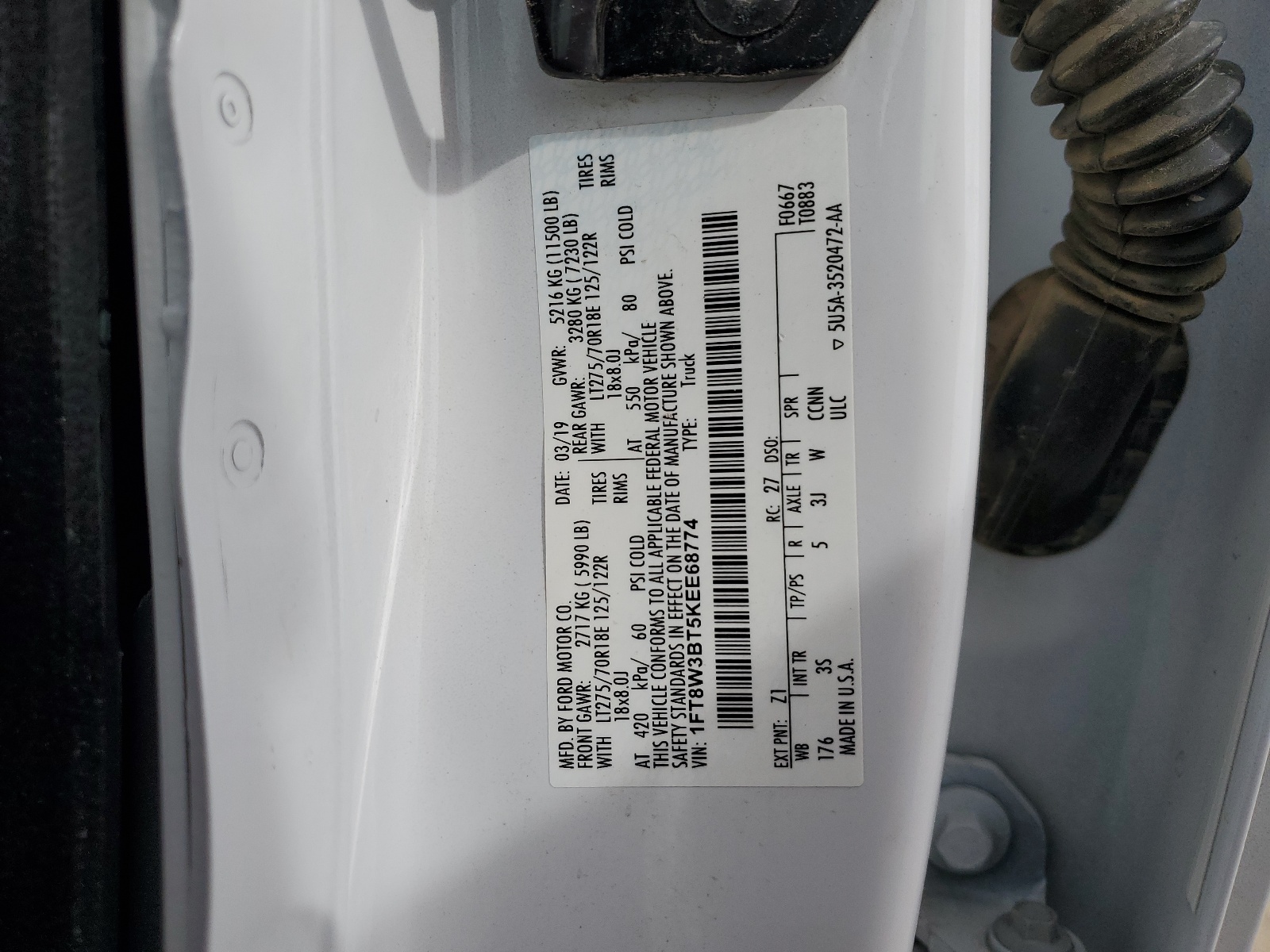 1FT8W3BT5KEE68774 2019 Ford F350 Super Duty