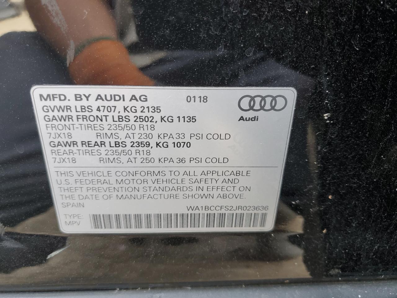 2018 Audi Q3 Premium VIN: WA1BCCFS2JR023636 Lot: 50711254