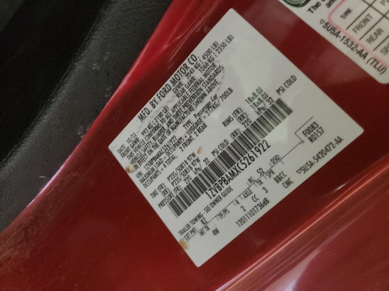 2012 Ford Mustang VIN: 1ZVBP8AMXC5261922 Lot: 51572264