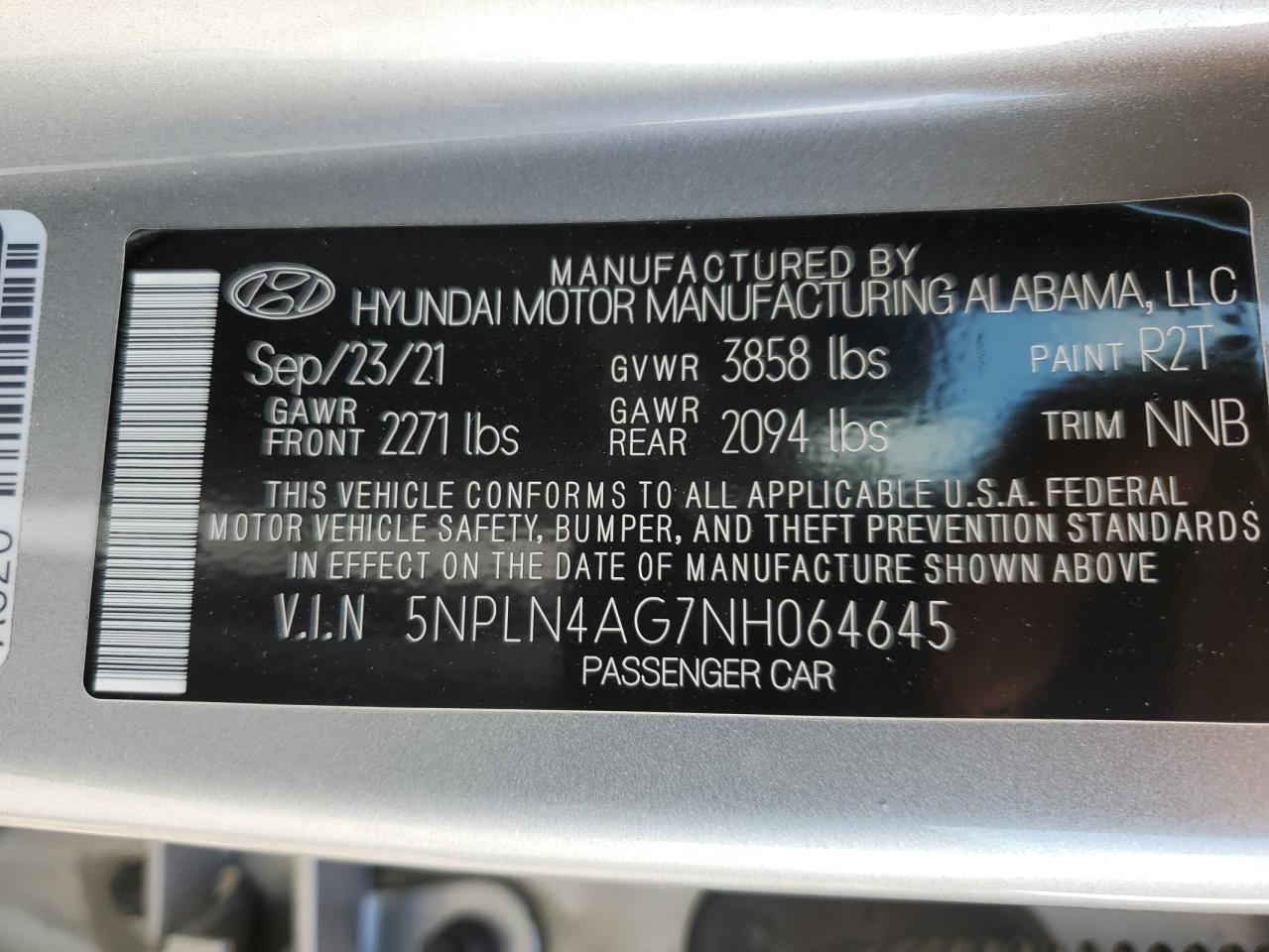 2022 Hyundai Elantra Sel VIN: 5NPLN4AG7NH064645 Lot: 48830204