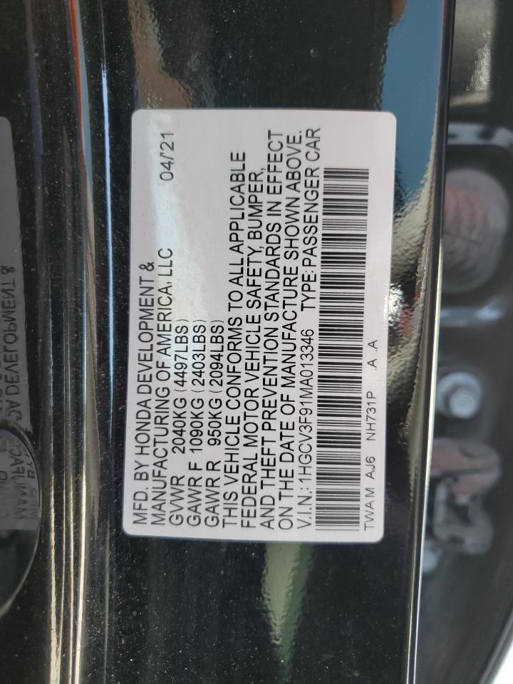 1HGCV3F91MA013346 2021 Honda Accord Touring Hybrid