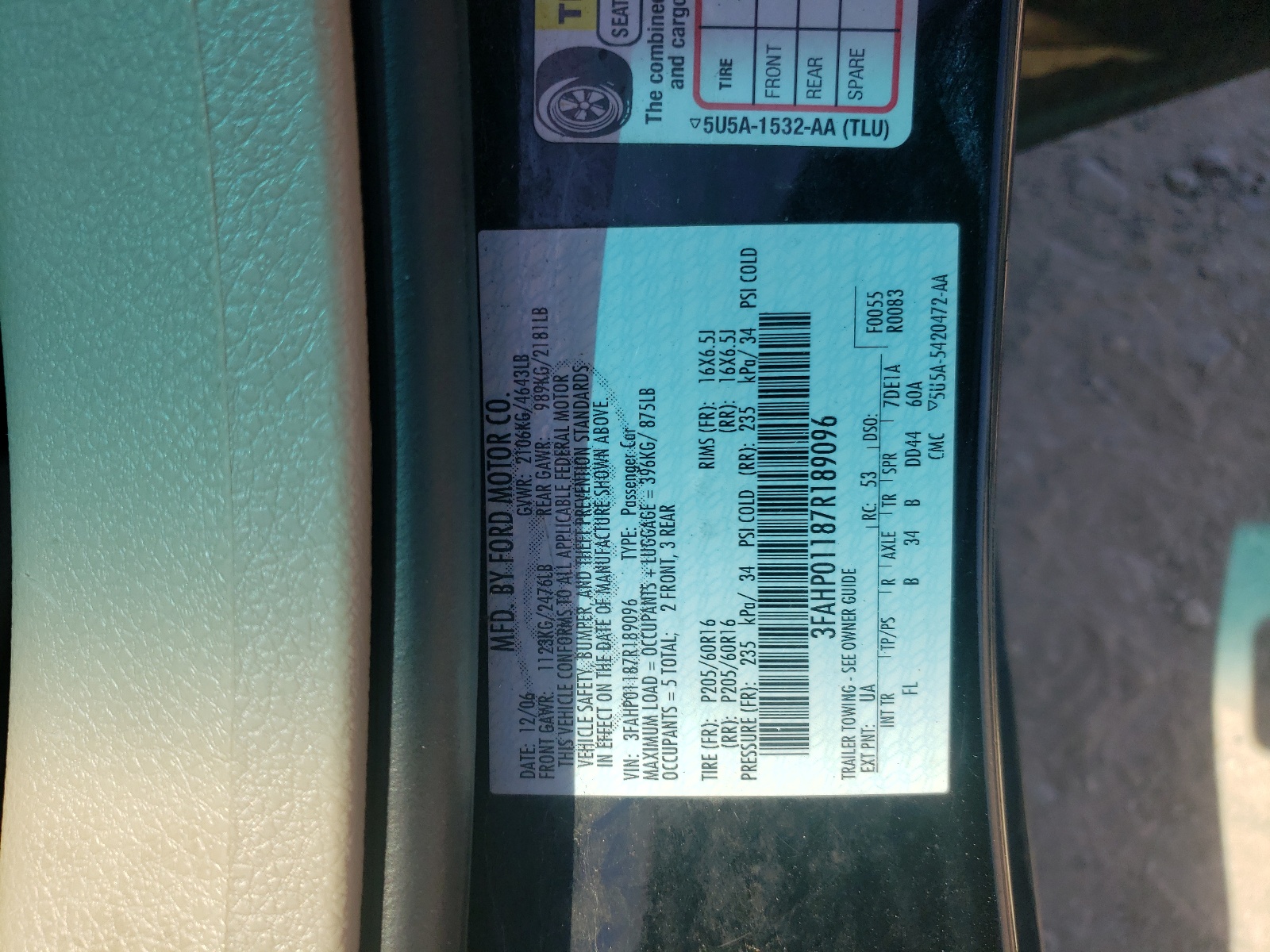 3FAHP01187R189096 2007 Ford Fusion Se