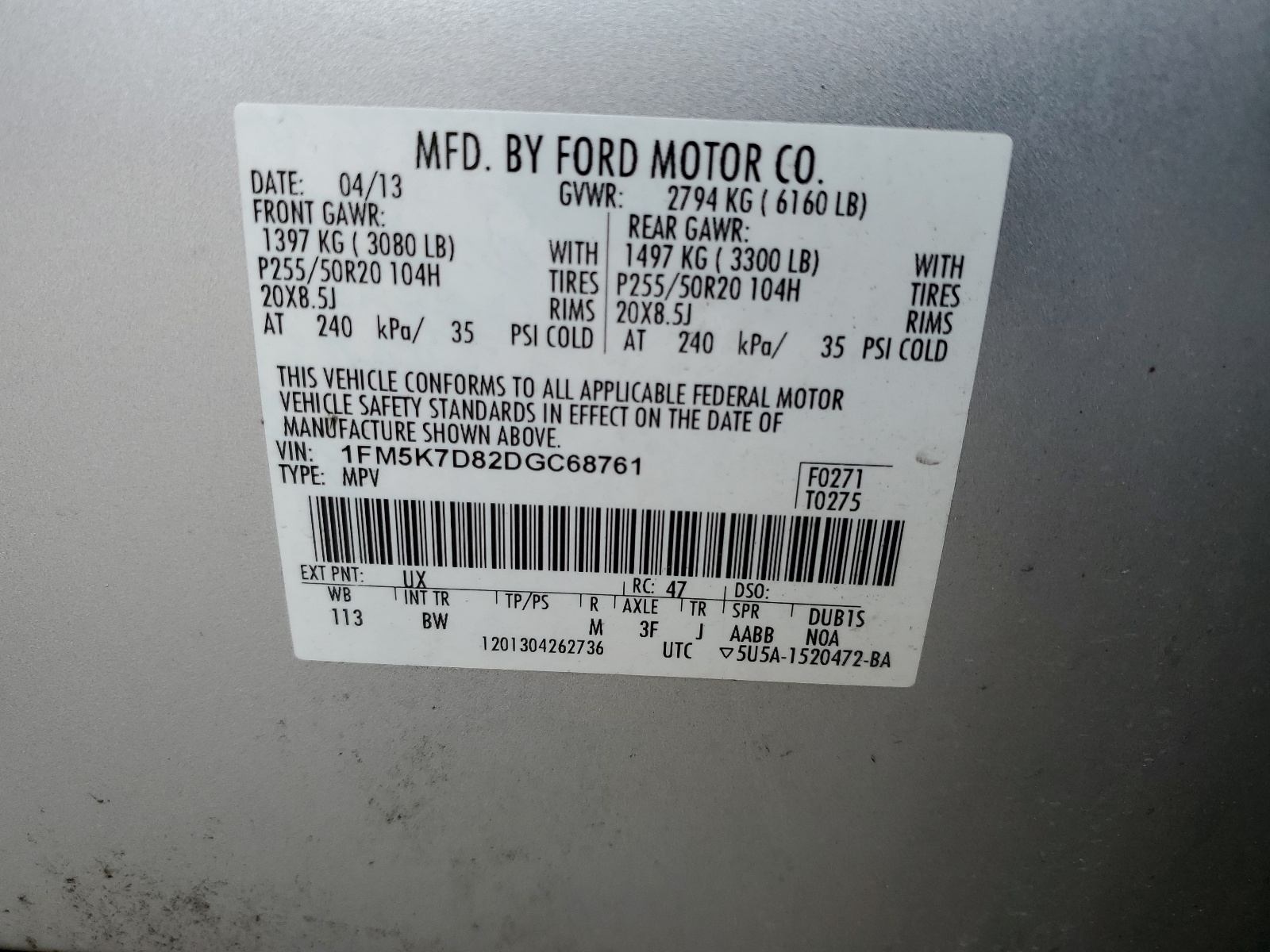 1FM5K7D82DGC68761 2013 Ford Explorer Xlt