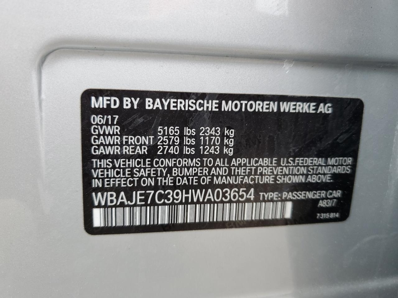 WBAJE7C39HWA03654 2017 BMW 540 Xi