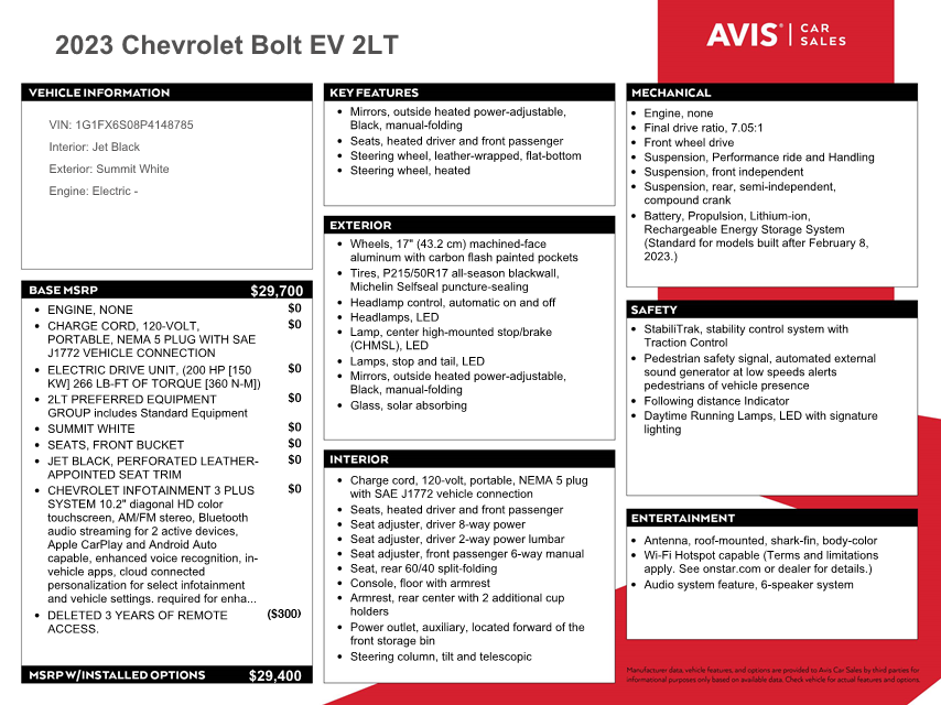 1G1FX6S08P4148785 2023 Chevrolet Bolt Ev 2Lt