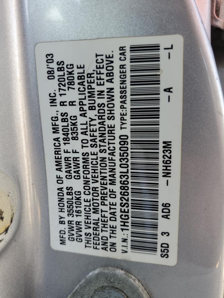 2003 Honda Civic Ex VIN: 1HGES26863L035090 Lot: 51485584