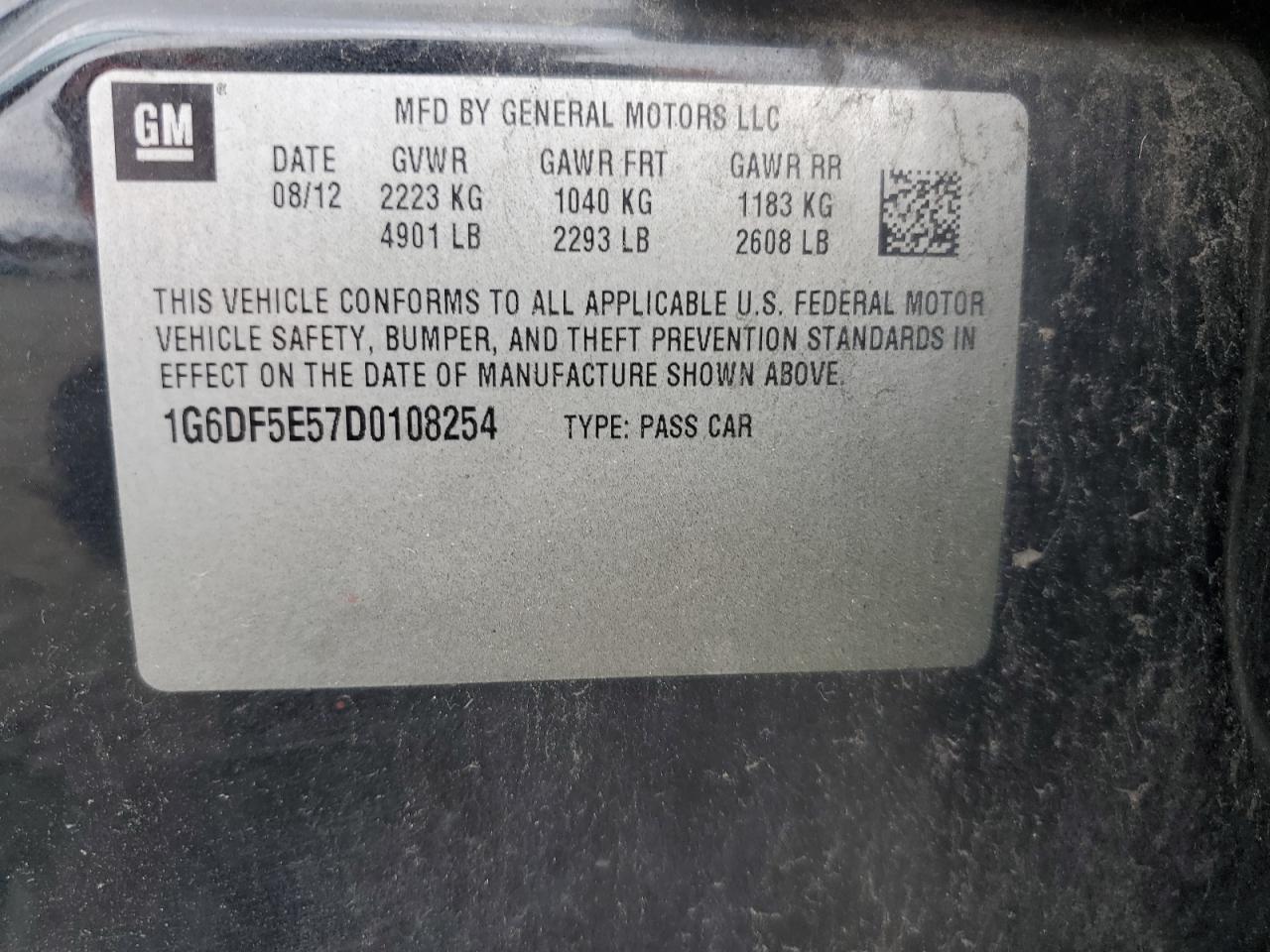 2013 Cadillac Cts Luxury Collection VIN: 1G6DF5E57D0108254 Lot: 49180314