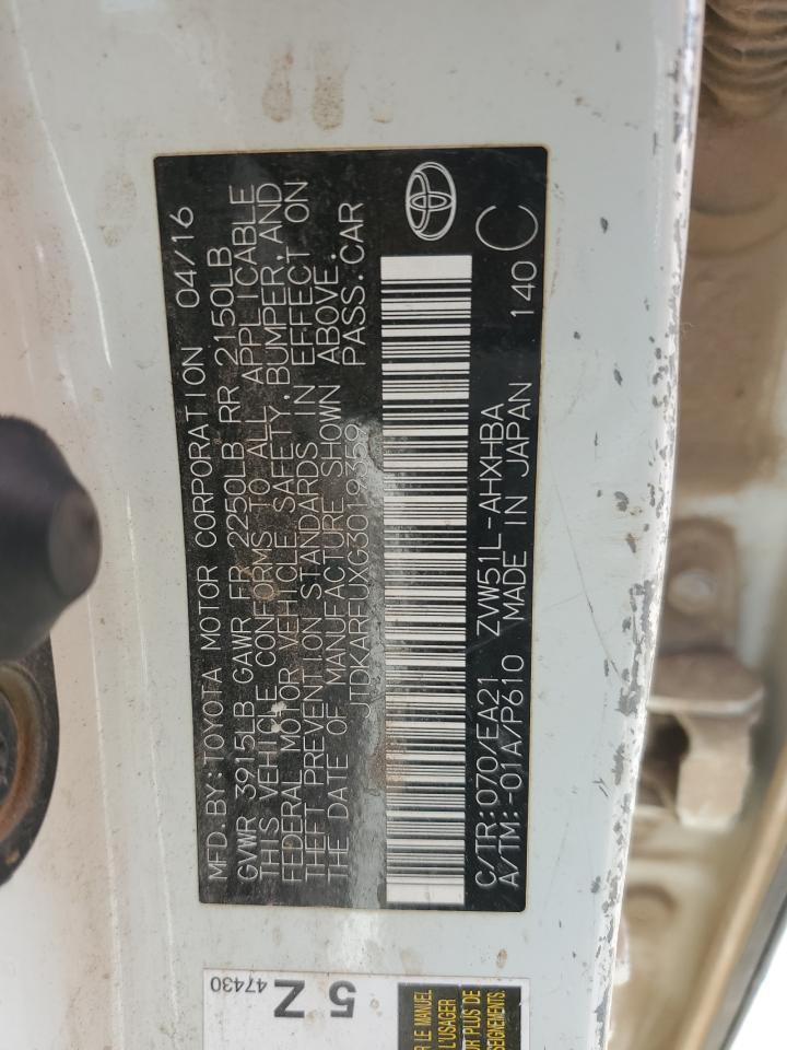 2016 Toyota Prius VIN: JTDKARFUXG3019359 Lot: 50809474