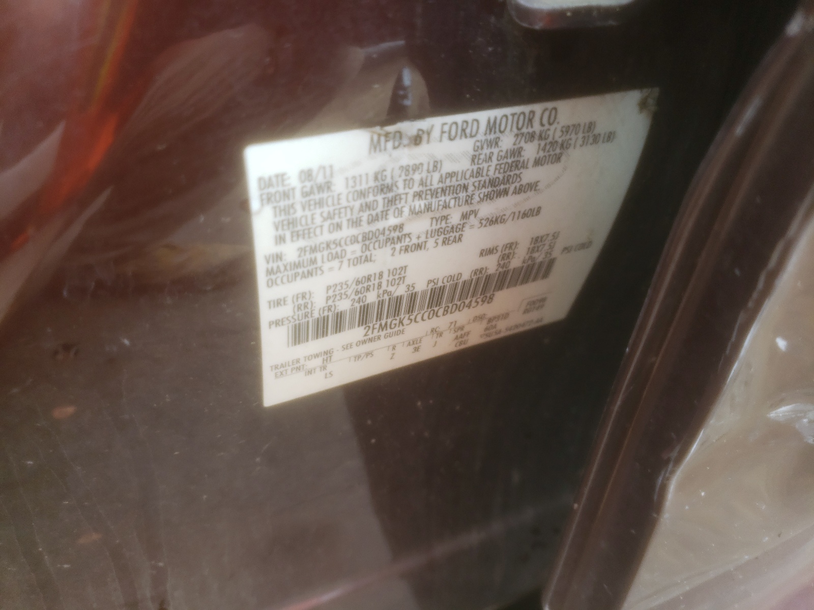 2FMGK5CC0CBD04598 2012 Ford Flex Sel