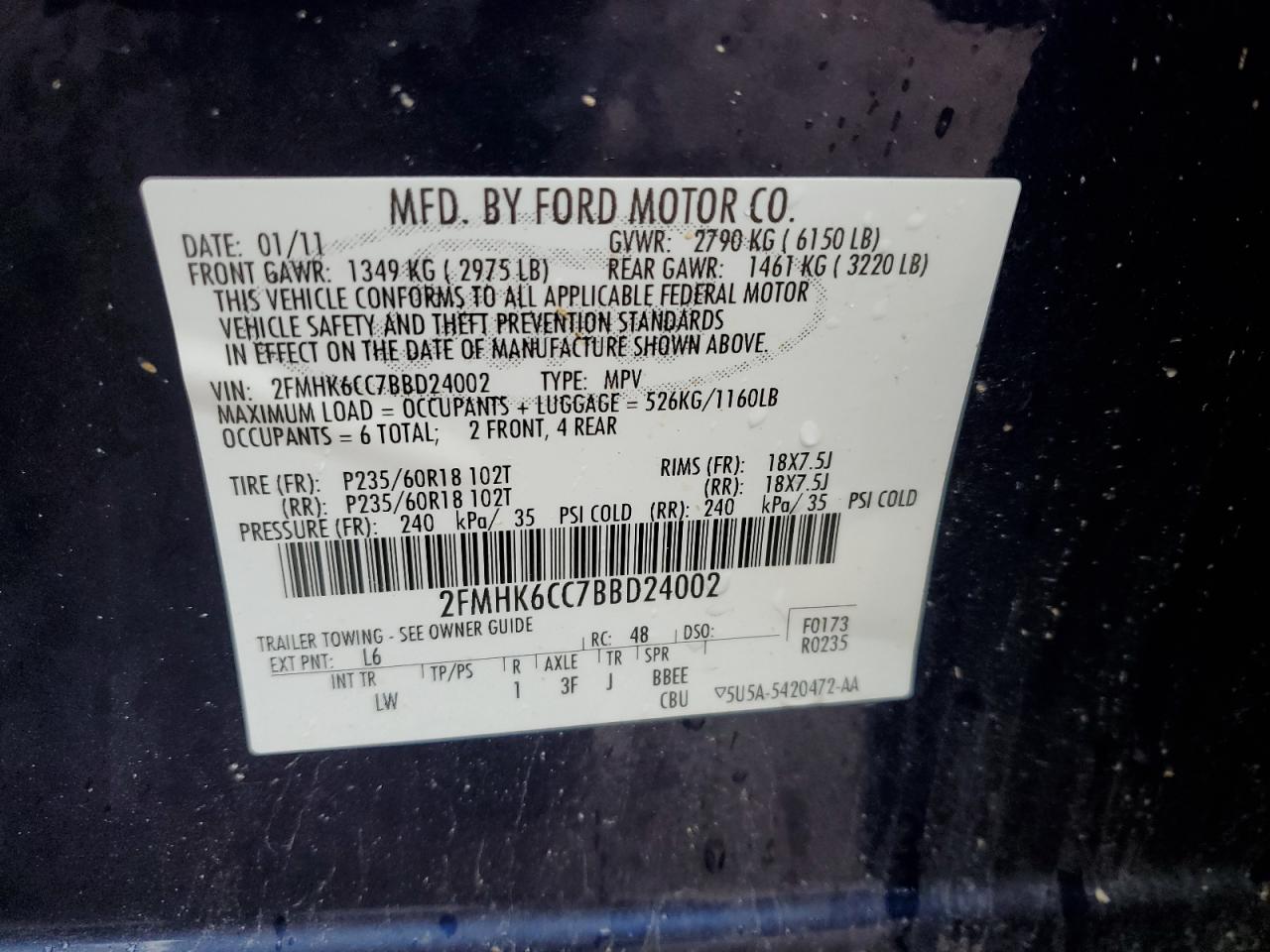 2FMHK6CC7BBD24002 2011 Ford Flex Sel