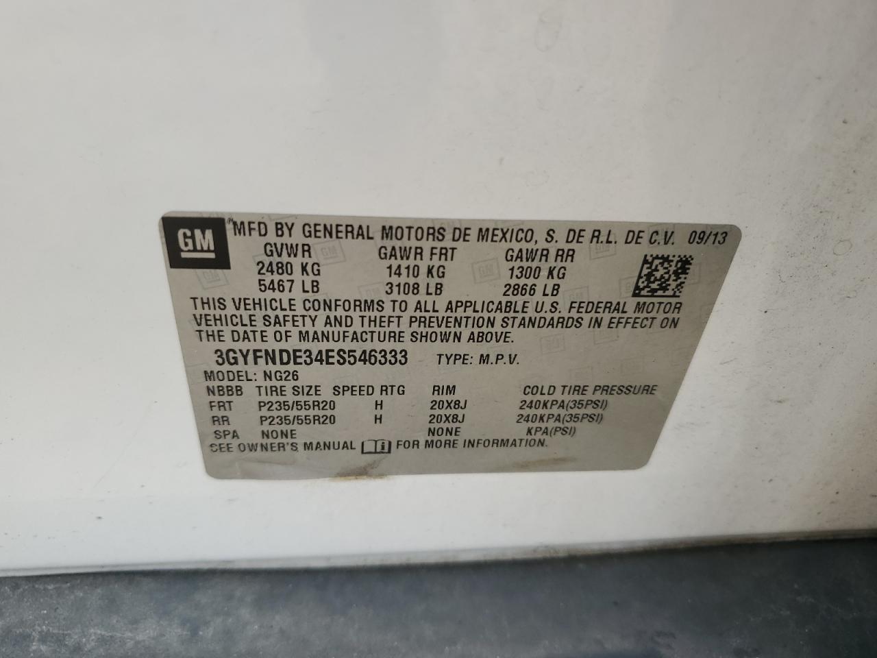 2014 Cadillac Srx Premium Collection VIN: 3GYFNDE34ES546333 Lot: 50881154