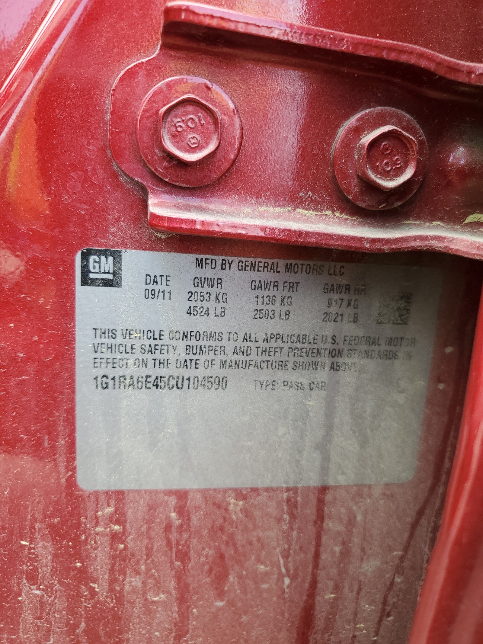 1G1RA6E45CU104590 2012 Chevrolet Volt