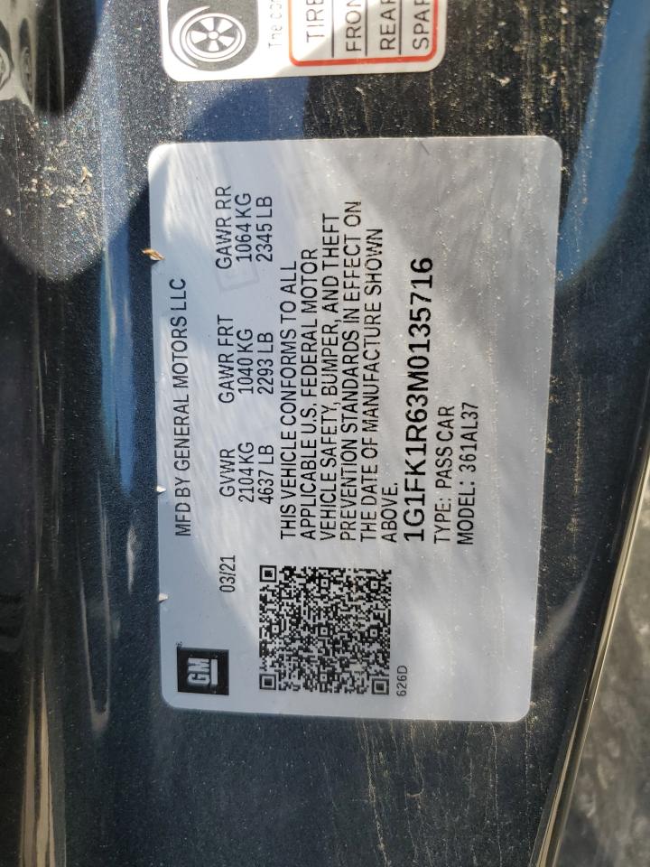 2021 Chevrolet Camaro Zl1 VIN: 1G1FK1R63M0135716 Lot: 52259604