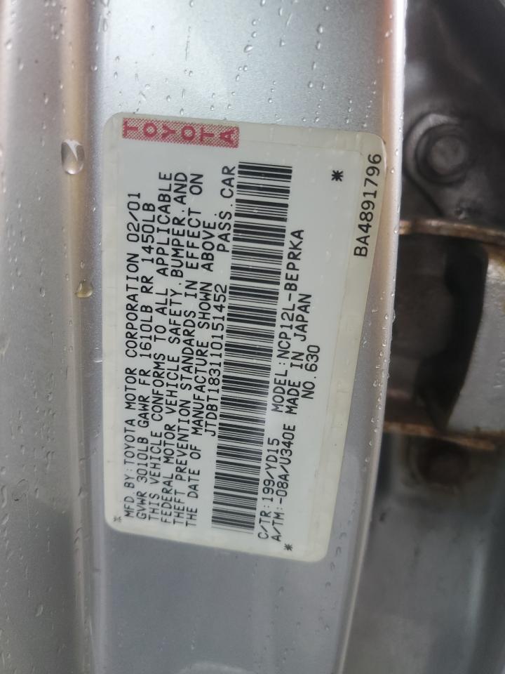 2001 Toyota Echo VIN: JTDBT183110151452 Lot: 47647144