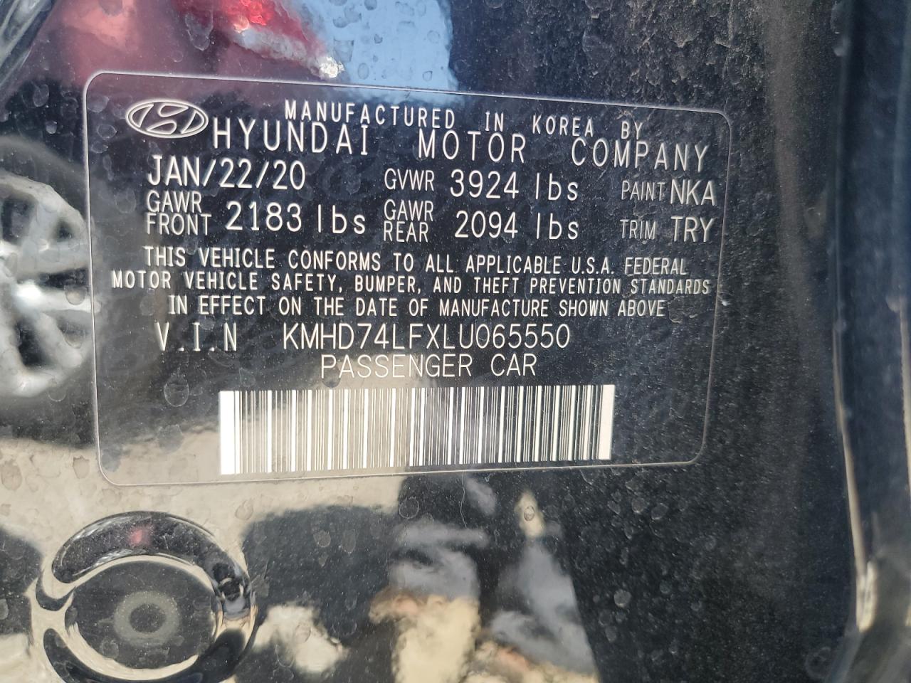 2020 Hyundai Elantra Se VIN: KMHD74LFXLU065550 Lot: 51465114