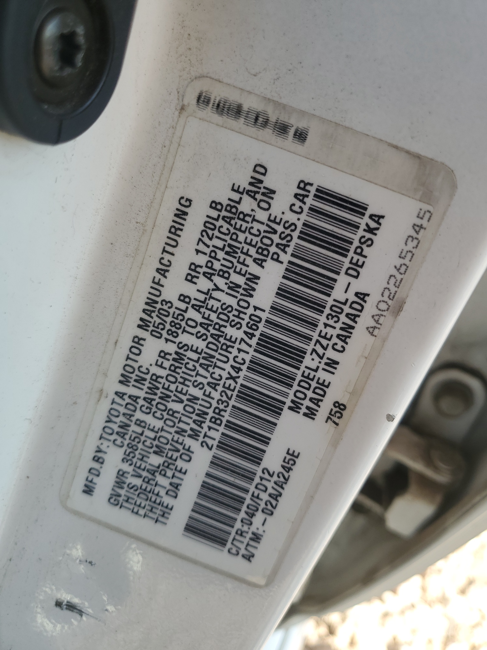 2T1BR32EX4C174601 2004 Toyota Corolla Ce