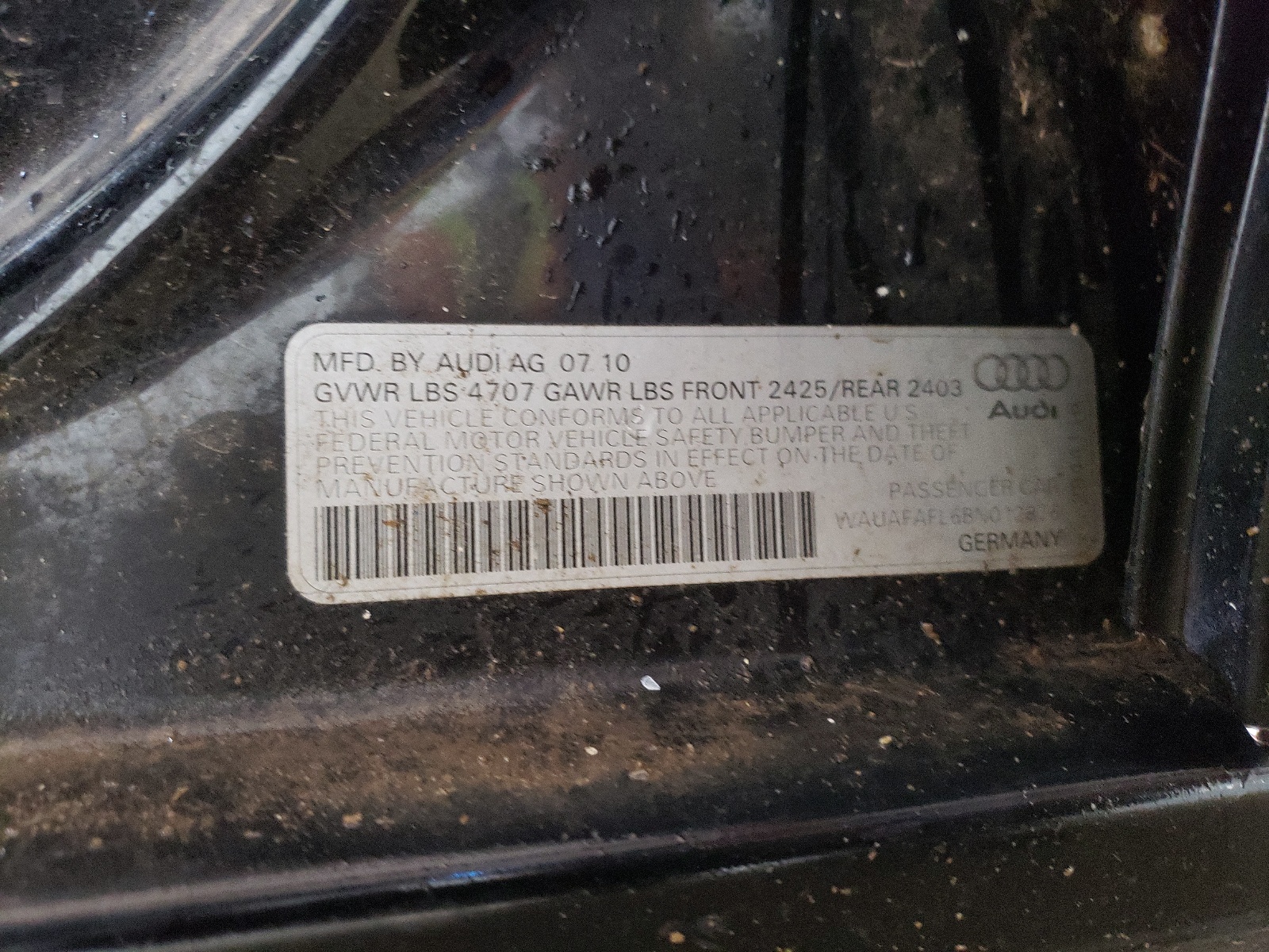 WAUAFAFL6BN012876 2011 Audi A4 Premium