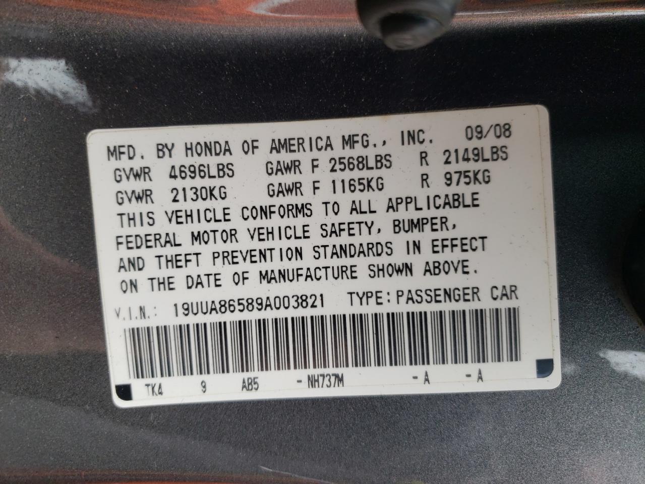 19UUA86589A003821 2009 Acura Tl