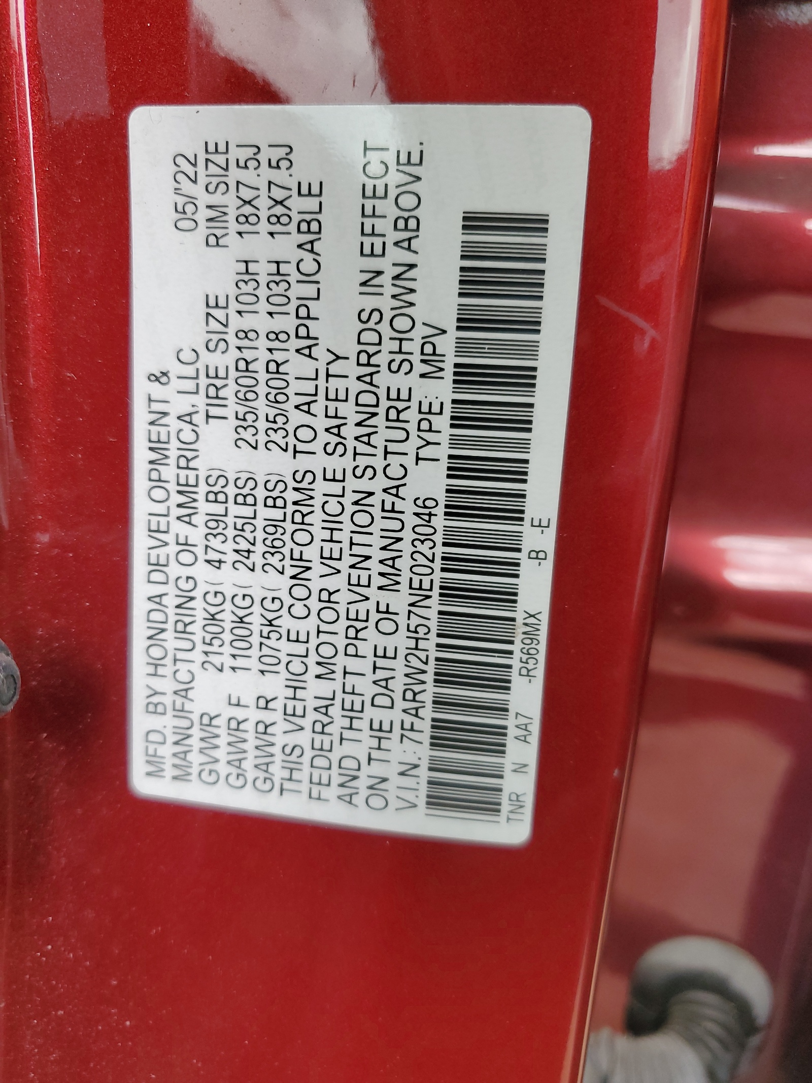 7FARW2H57NE023046 2022 Honda Cr-V Ex