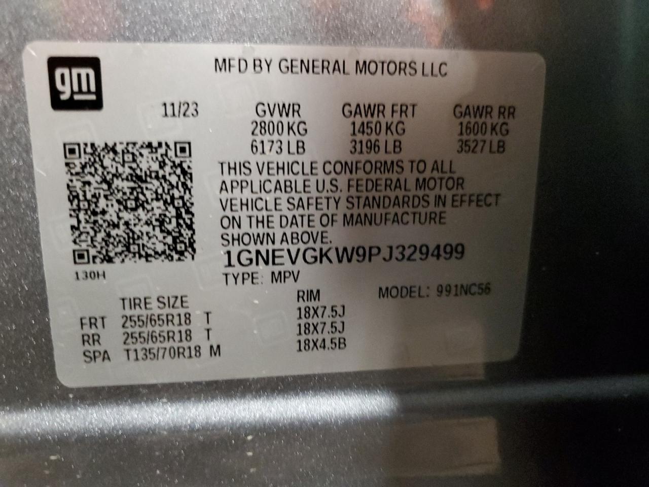 2023 Chevrolet Traverse Lt VIN: 1GNEVGKW9PJ329499 Lot: 51227164