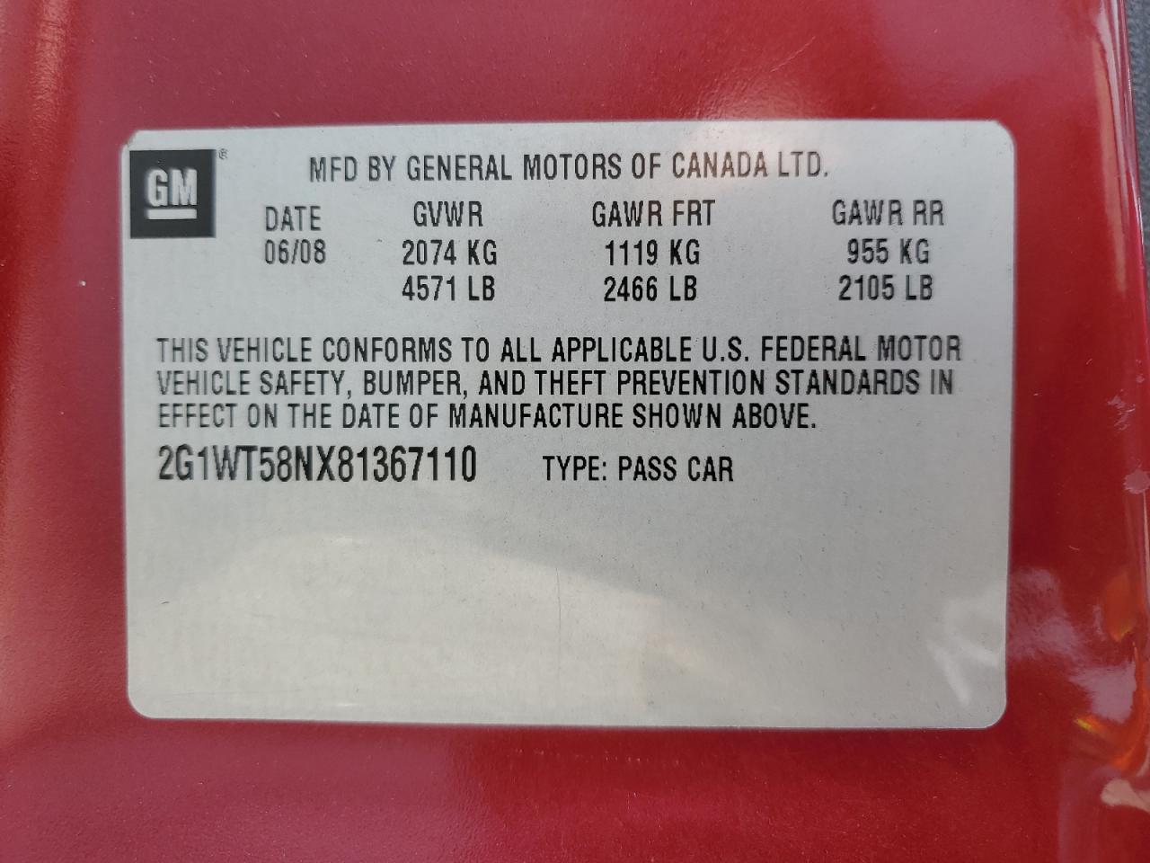 2008 Chevrolet Impala Lt VIN: 2G1WT58NX81367110 Lot: 52295684
