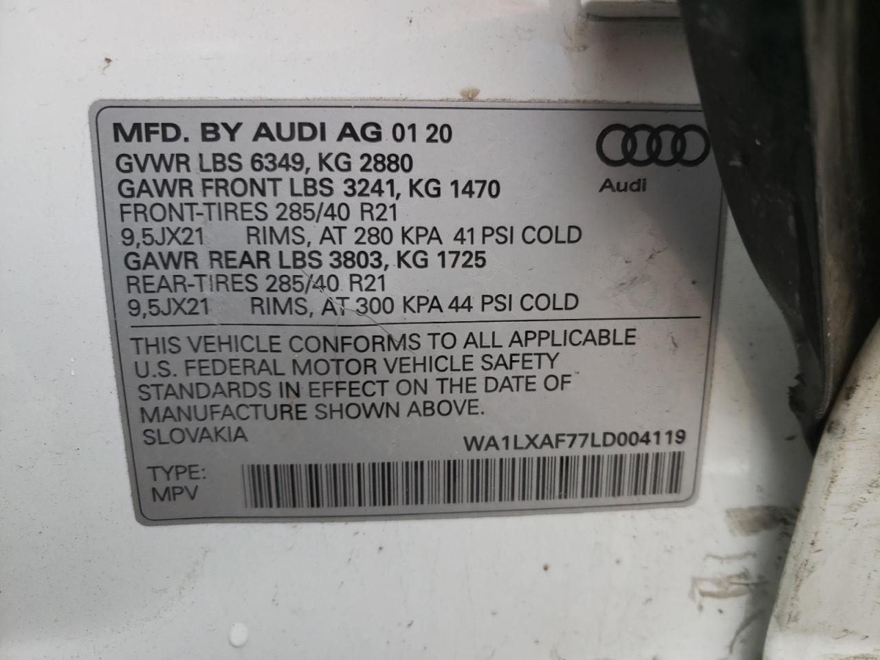 WA1LXAF77LD004119 2020 Audi Q7 Premium Plus