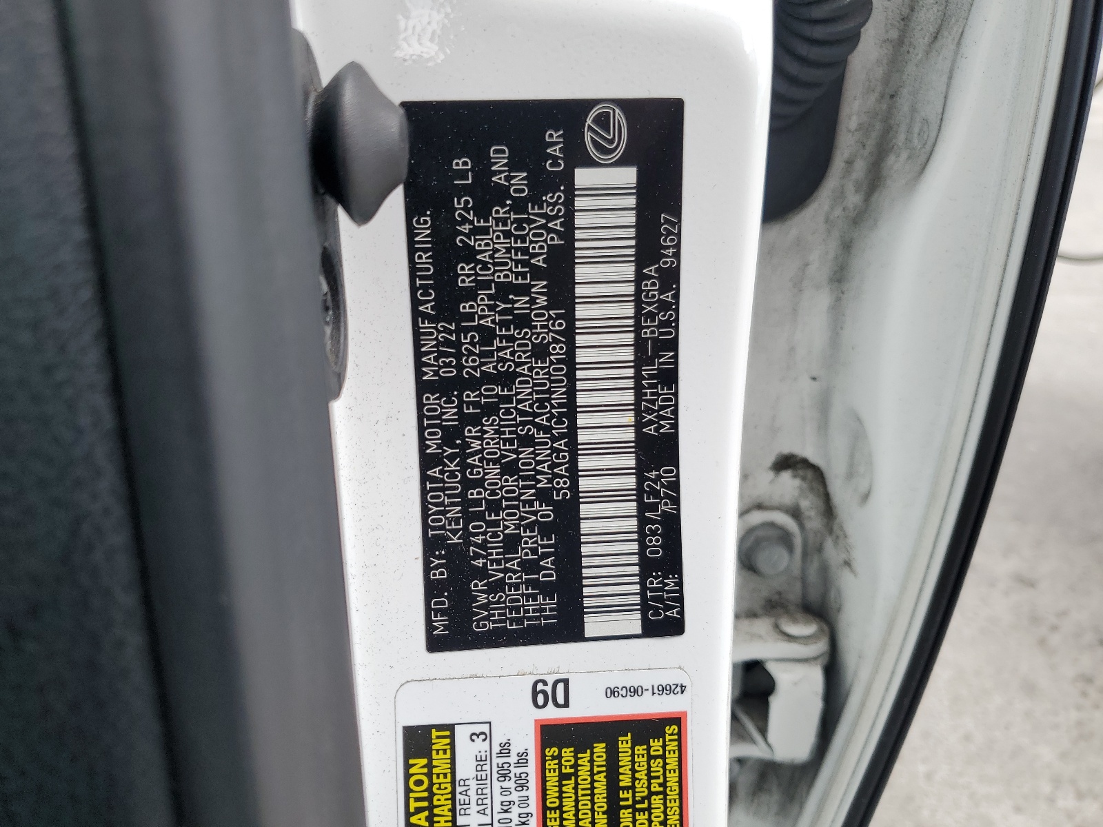 58AGA1C11NU018761 2022 Lexus Es 300H Base