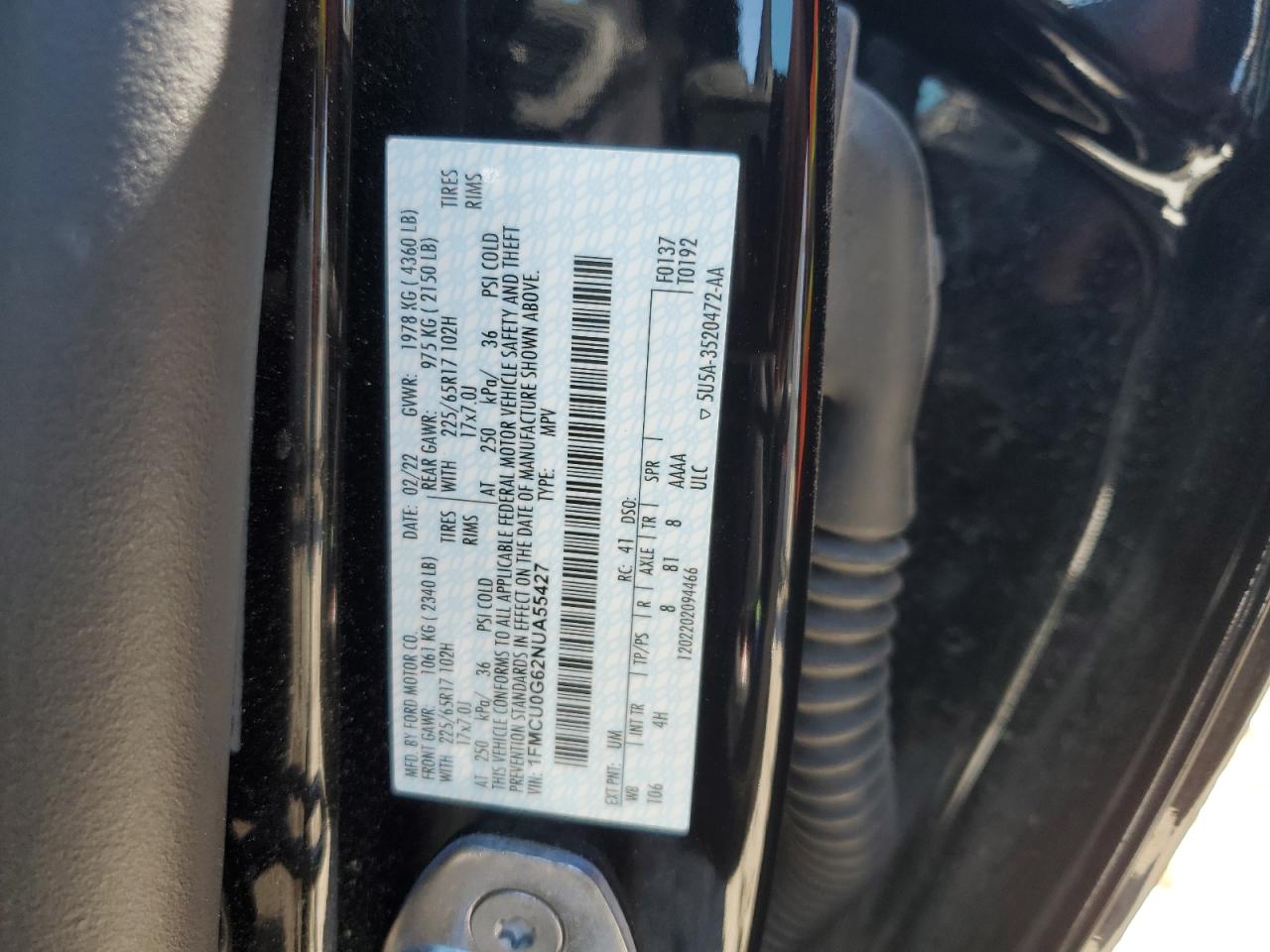 2022 Ford Escape Se VIN: 1FMCU0G62NUA55427 Lot: 52196754