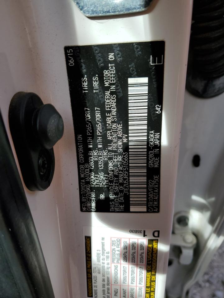 JTEZU5JR5F5105663 2015 Toyota 4Runner Sr5