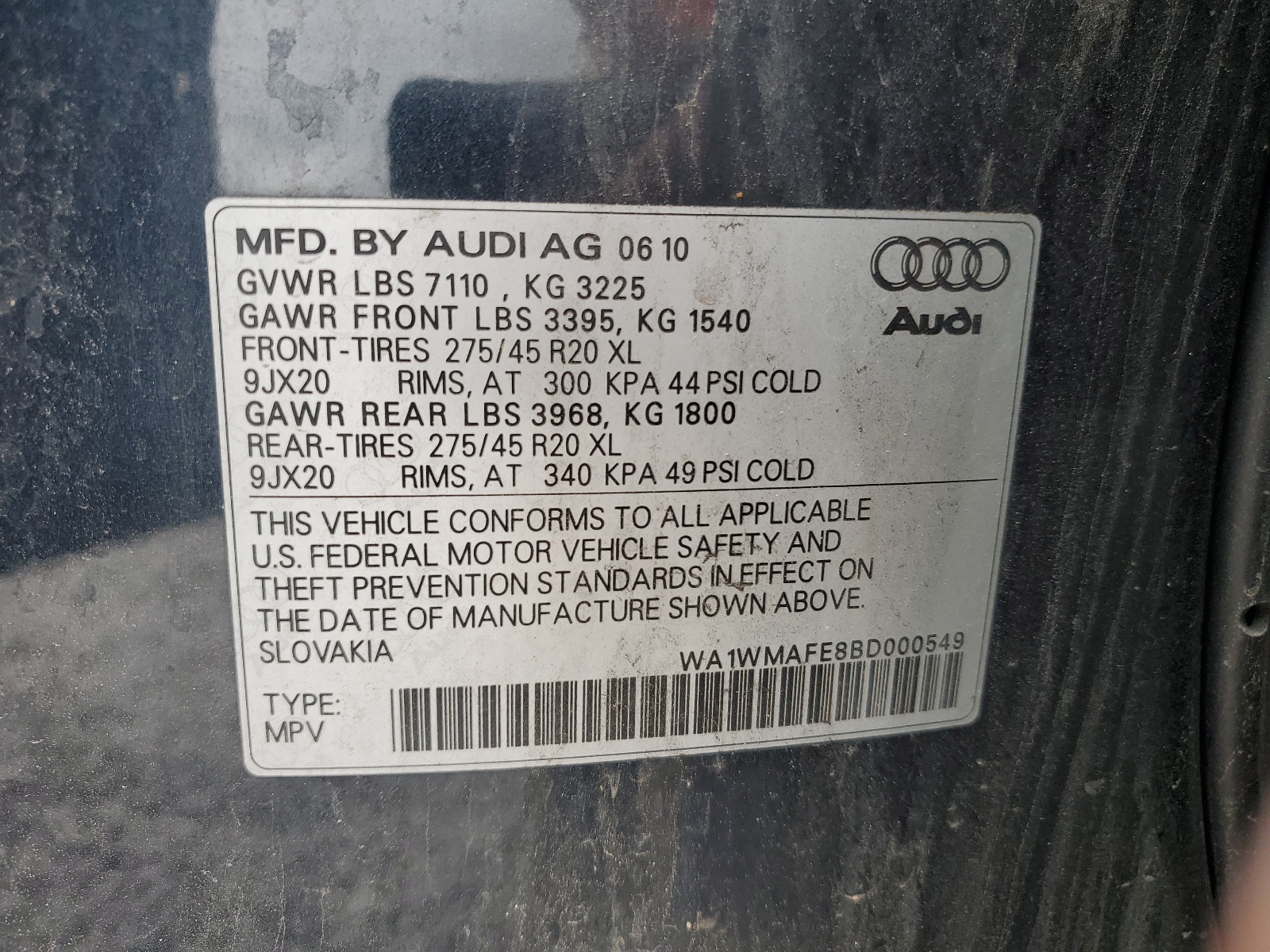 WA1WMAFE8BD000549 2011 Audi Q7 Prestige