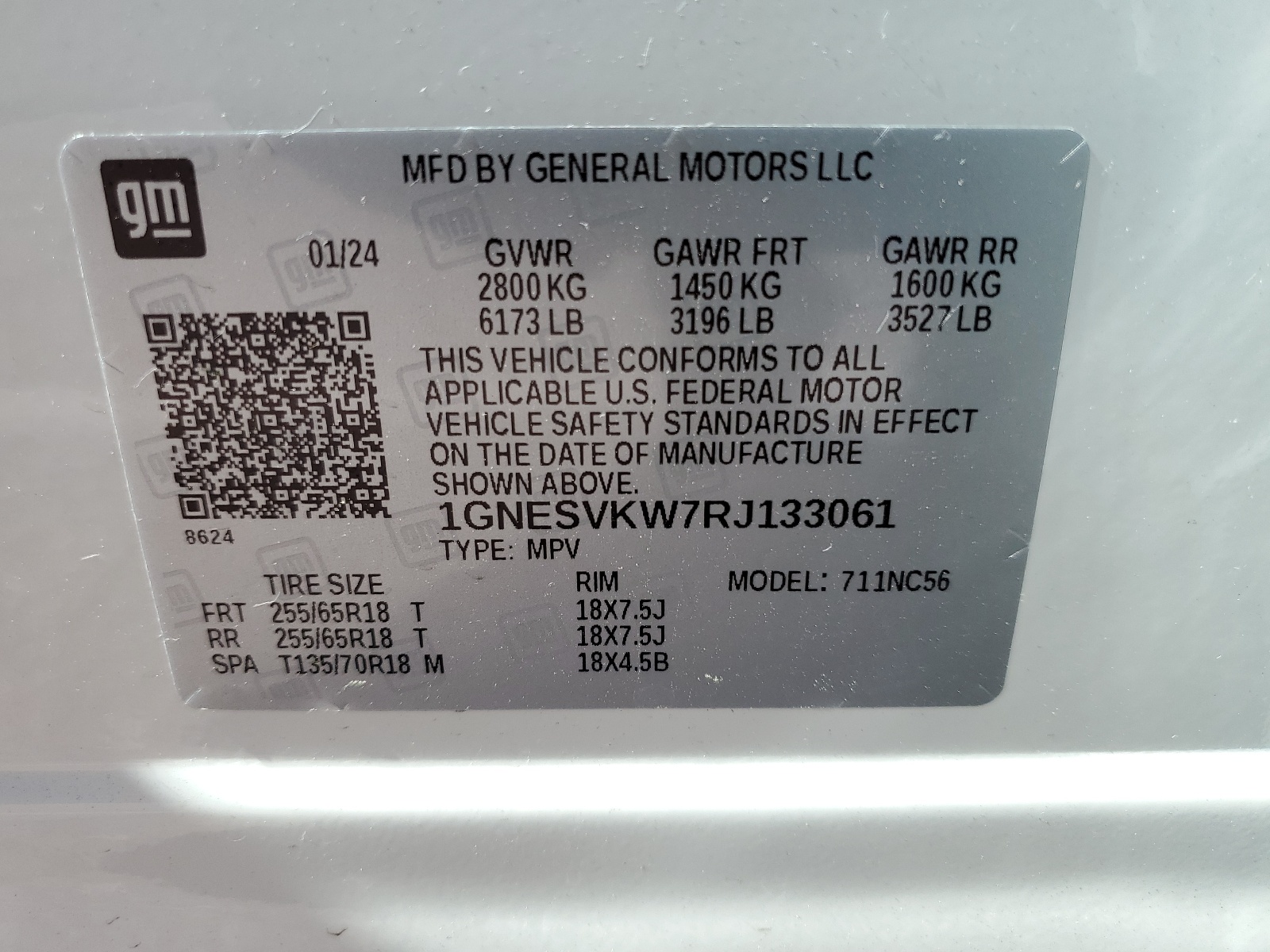 1GNESVKW7RJ133061 2024 Chevrolet Traverse Limited Lt