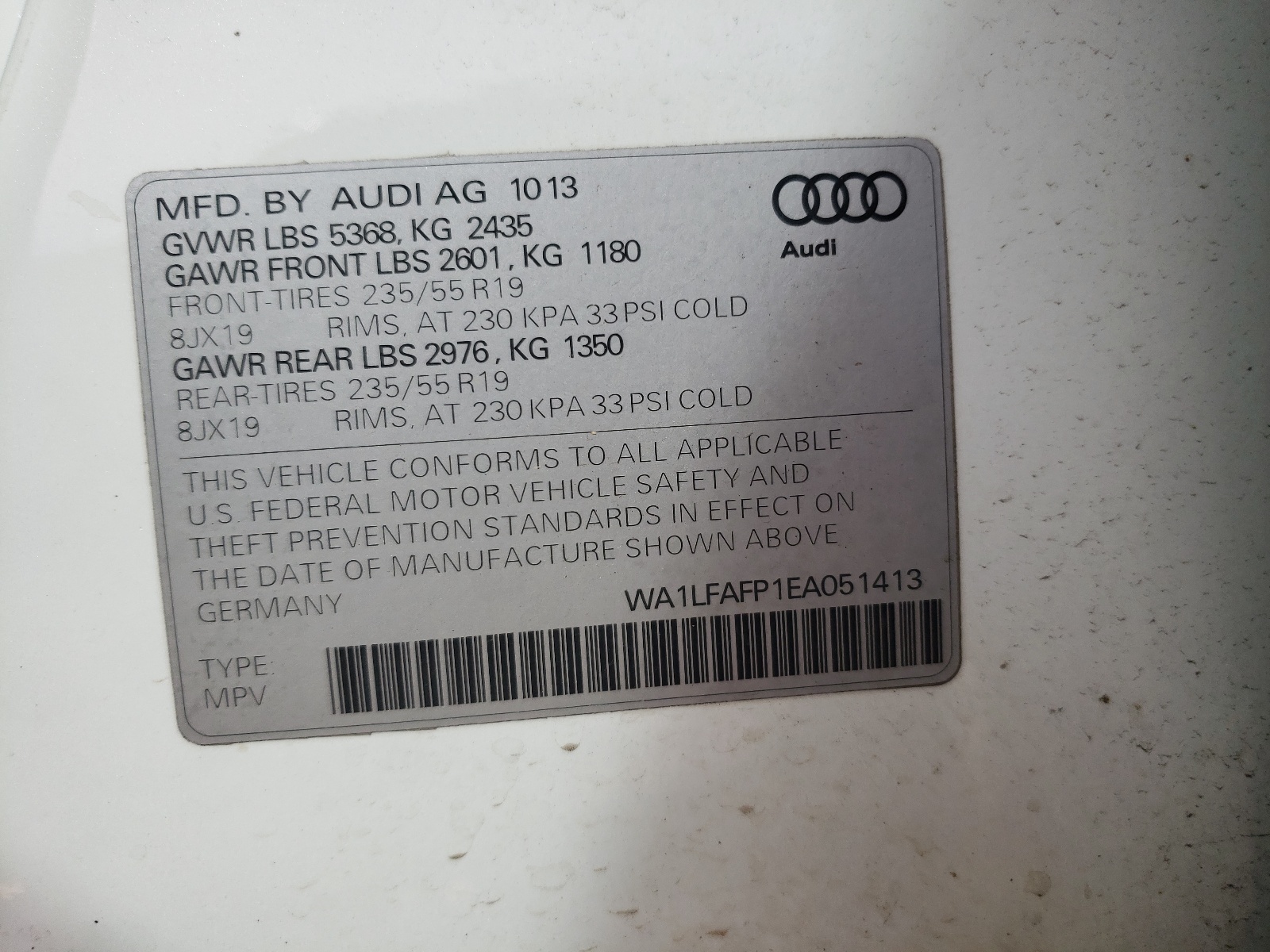 2014 Audi Q5 Premium Plus vin: WA1LFAFP1EA051413