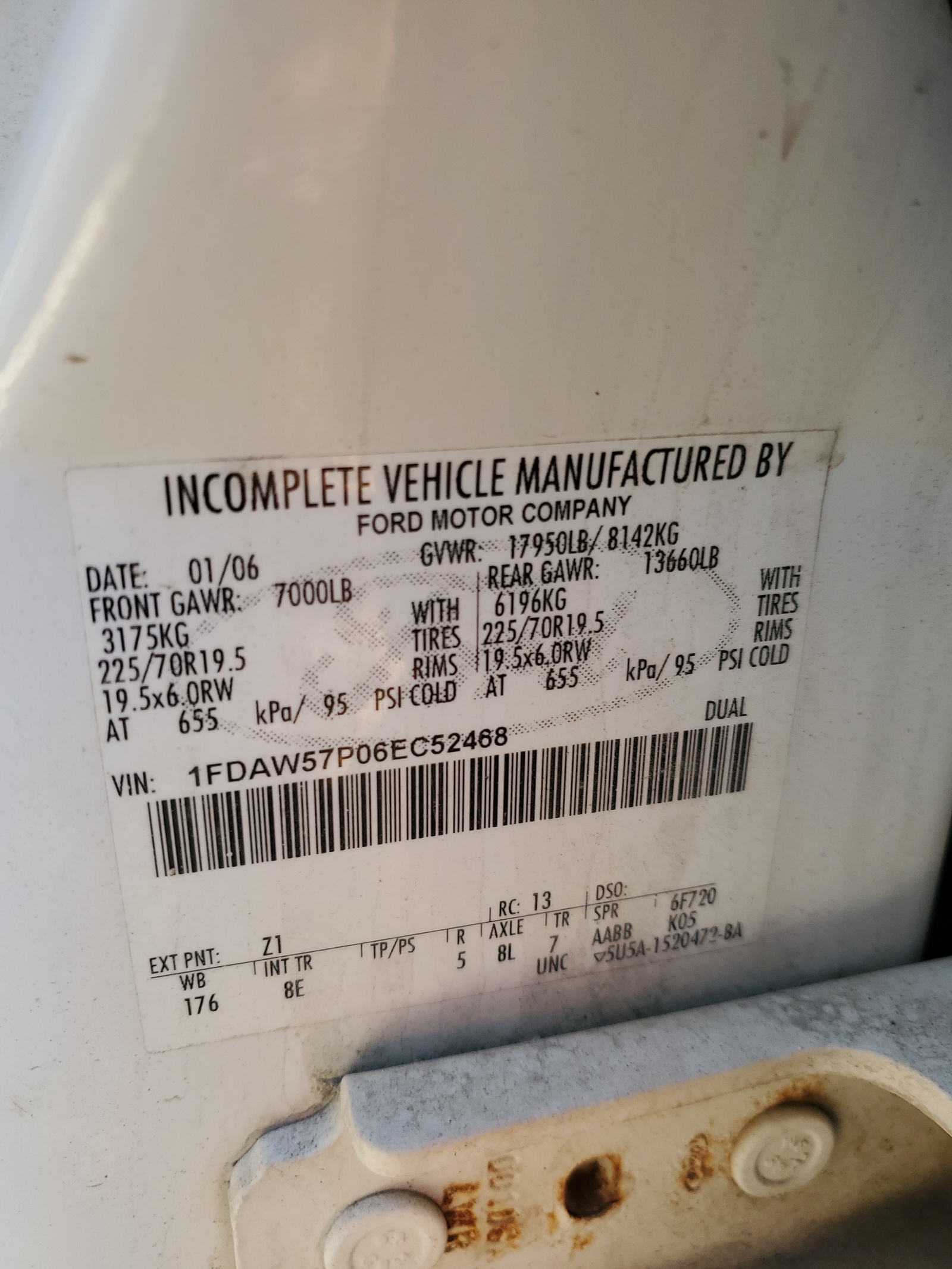 1FDAW57P06EC52468 2006 Ford F550 Super Duty