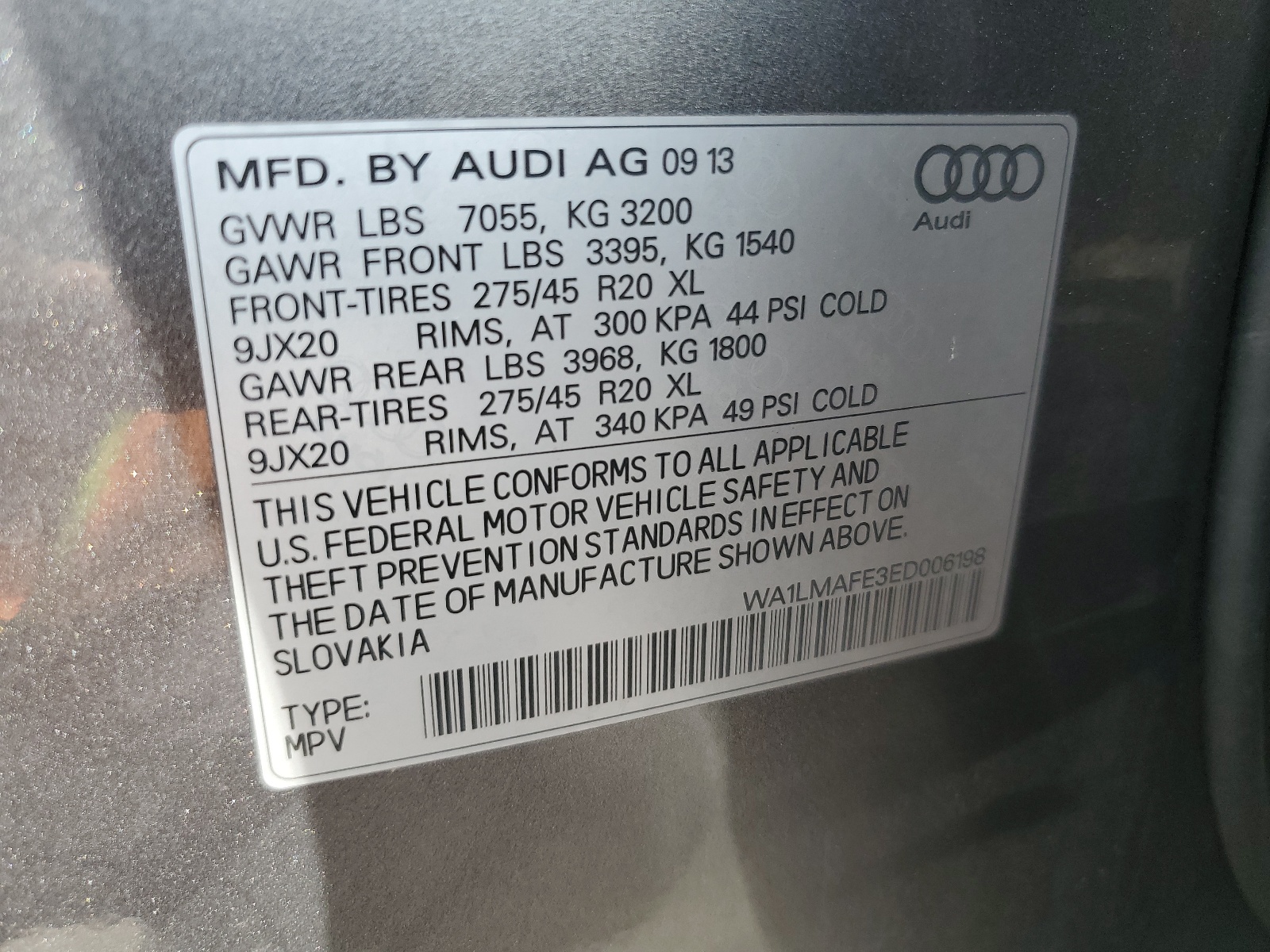 2014 Audi Q7 Premium Plus vin: WA1LMAFE3ED006198