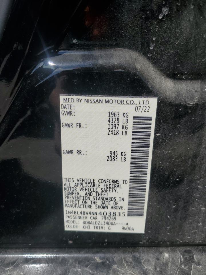 2022 Nissan Altima S VIN: 1N4BL4BV4NN403835 Lot: 51834224